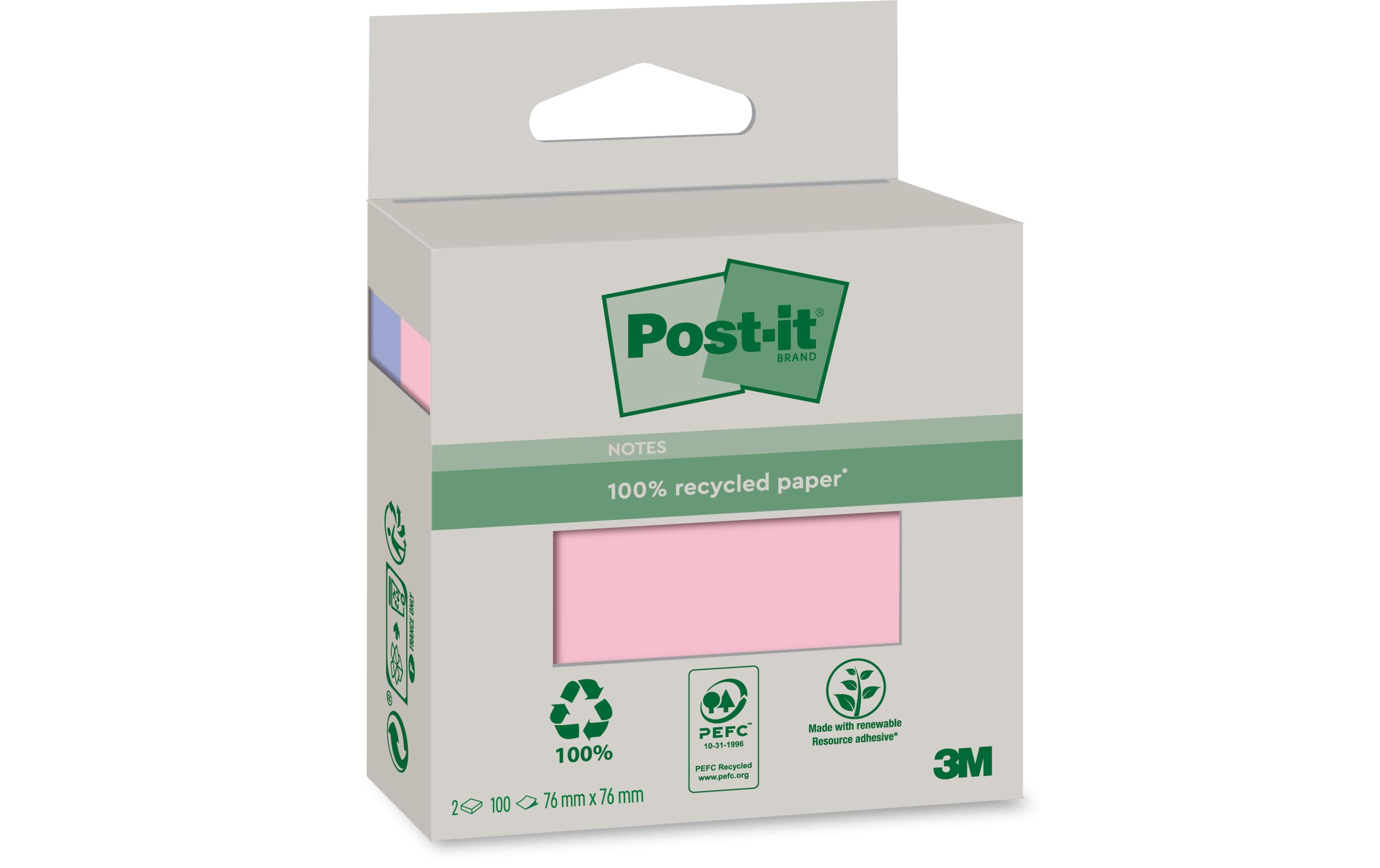 Post-it Notizzettel Recycling Notes 7.6 x 7.6 cm, Pink