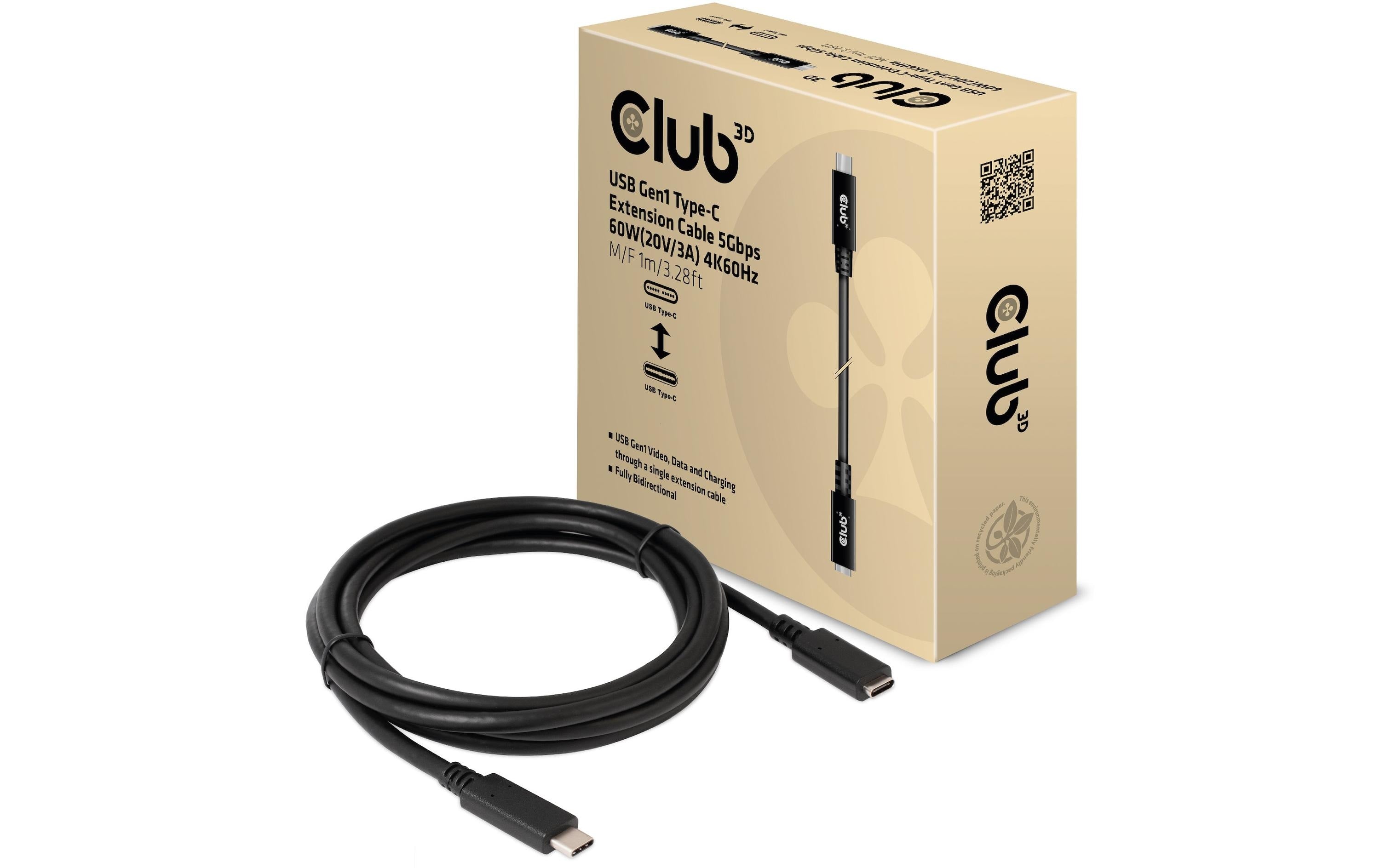 Club 3D USB 3.0-Verlängerungskabel CAC-1531 USB C - USB C 1 m