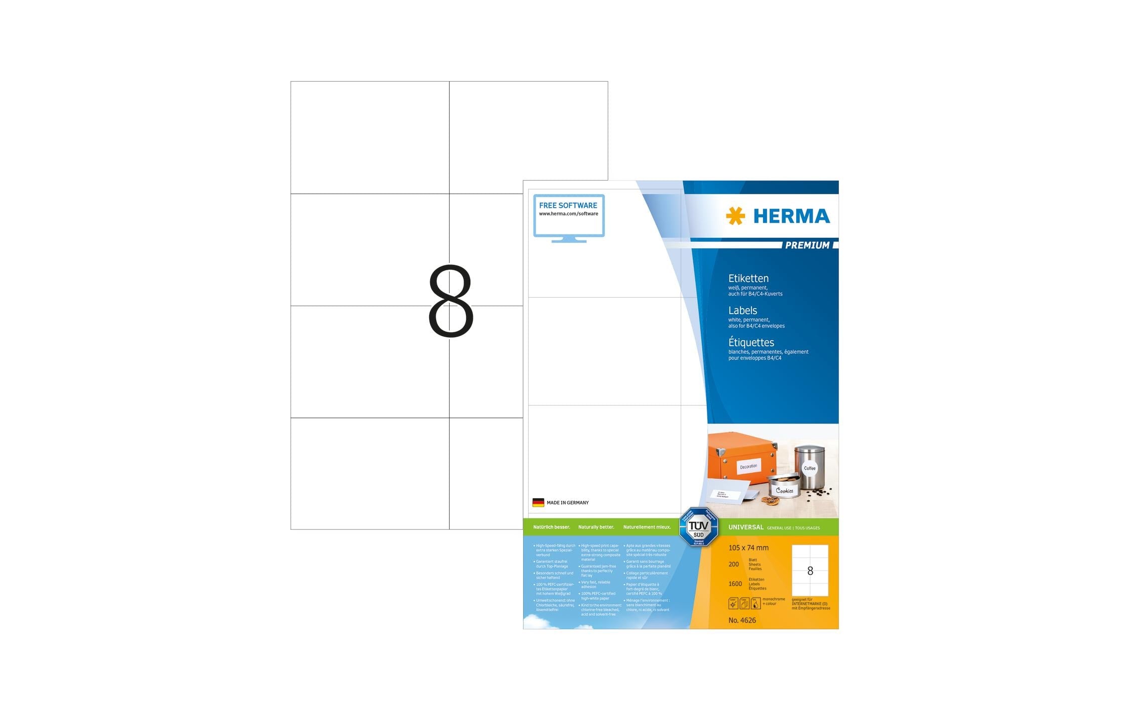 HERMA Universal-Etiketten Premium, 10.5 x 7.4 cm, 1600 Etiketten