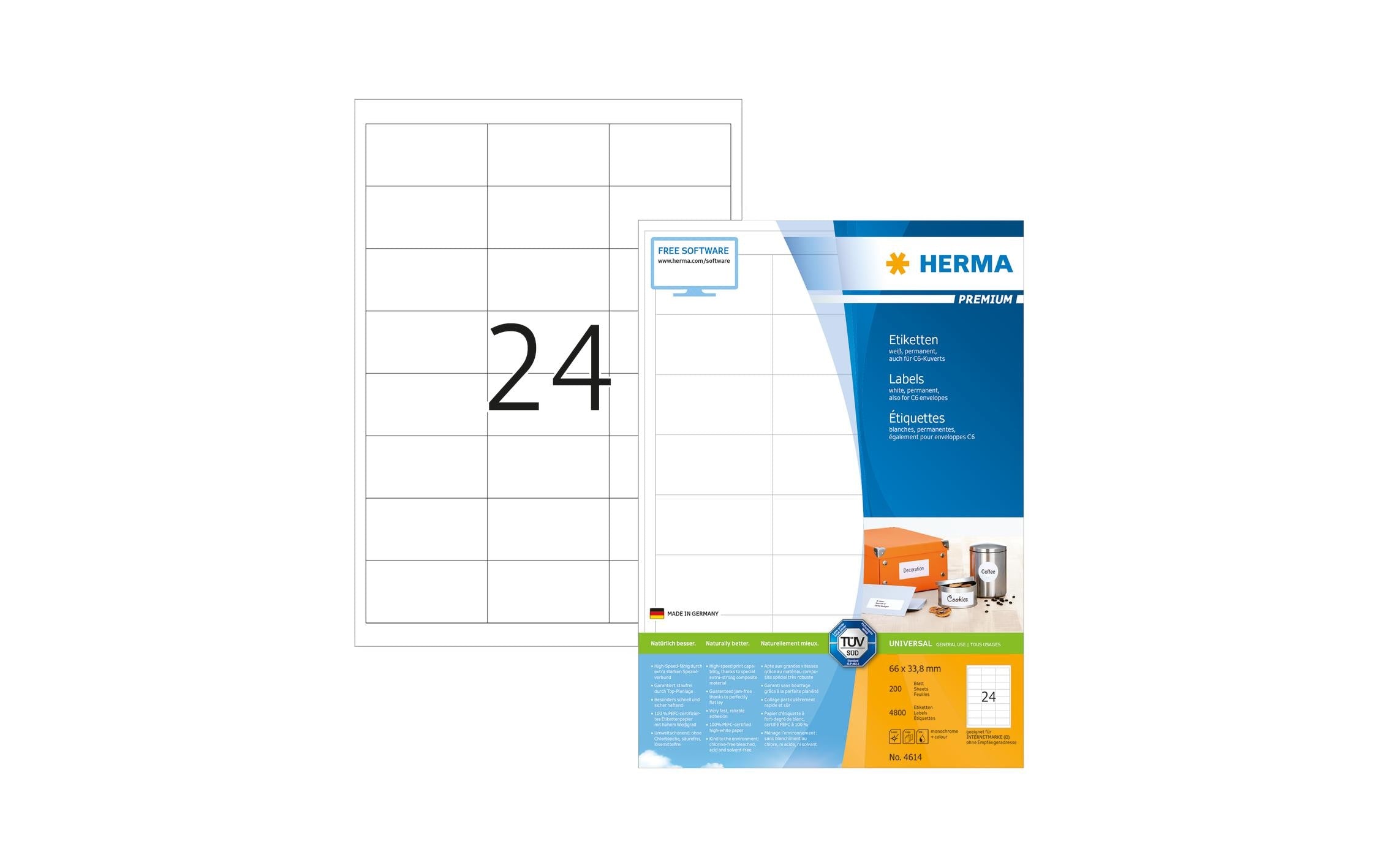 HERMA Universal-Etiketten Premium, 6.6 x 3.38 cm, 4800 Etiketten