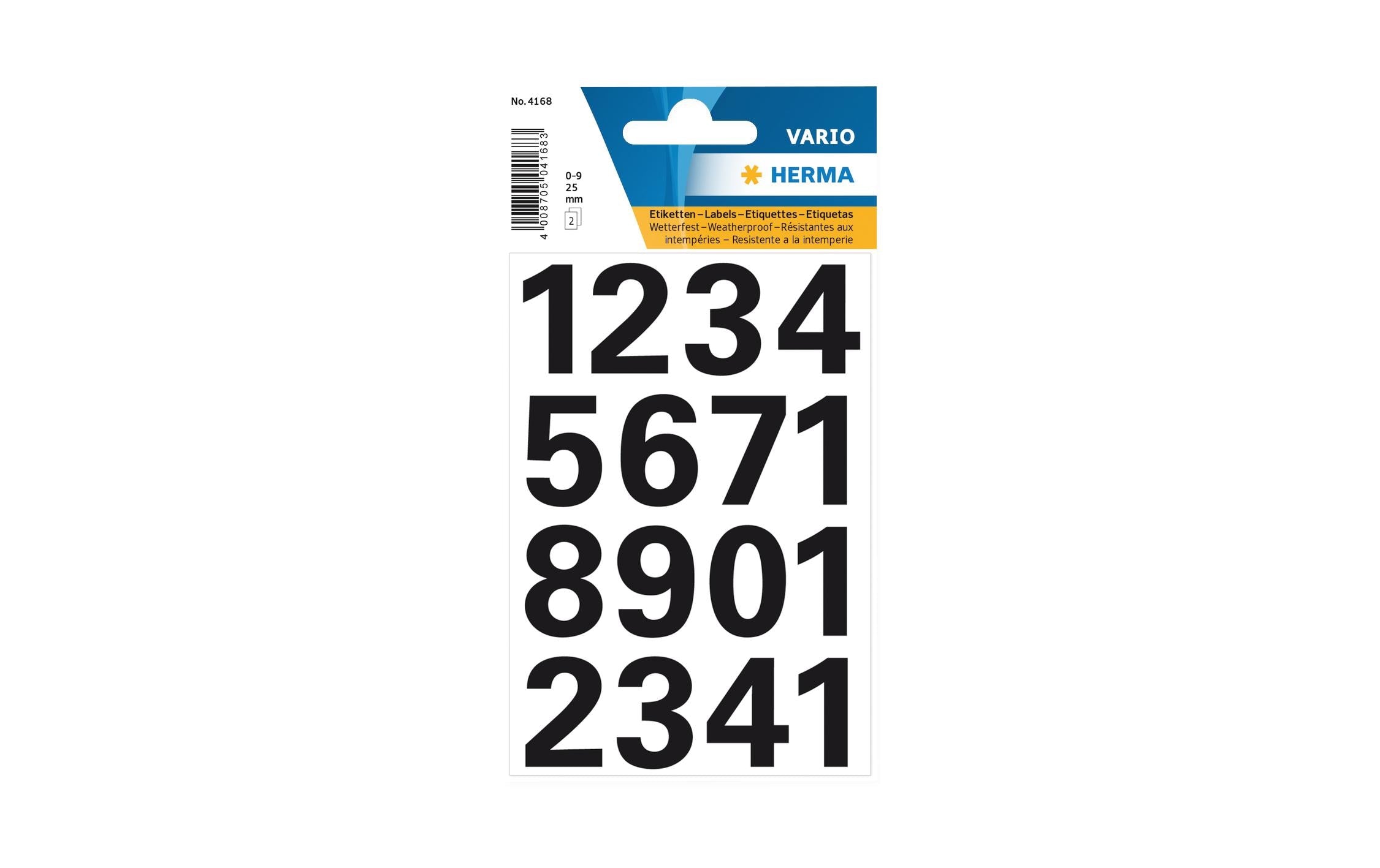 Herma Stickers Nummer-Etiketten 0 - 9, 2.5 cm, Schwarz, 32 Zahlenaufkleber