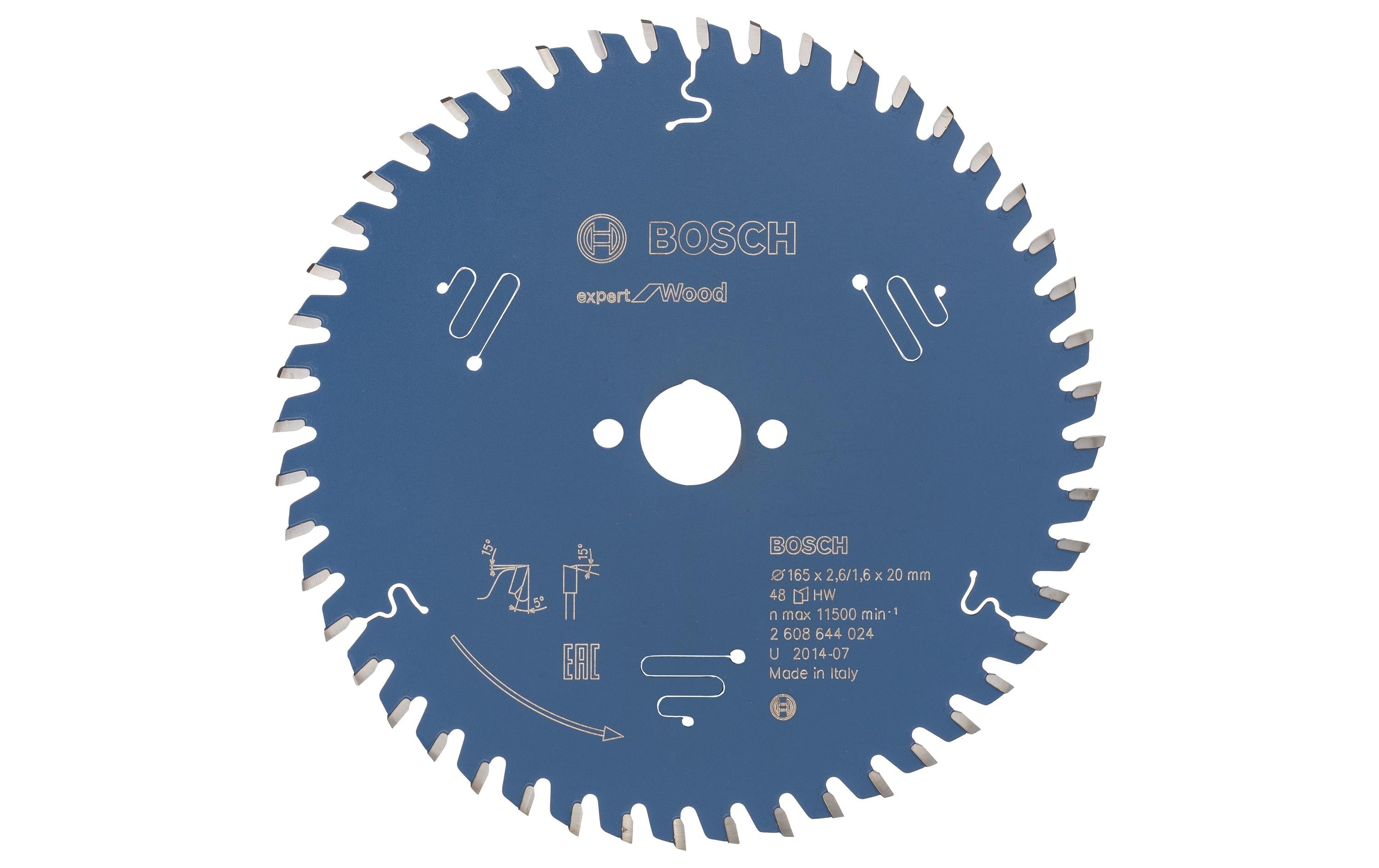 Bosch Professional Kreissägeblatt Expert for Wood, 165 x 20 x 2.6 mm, Z 48
