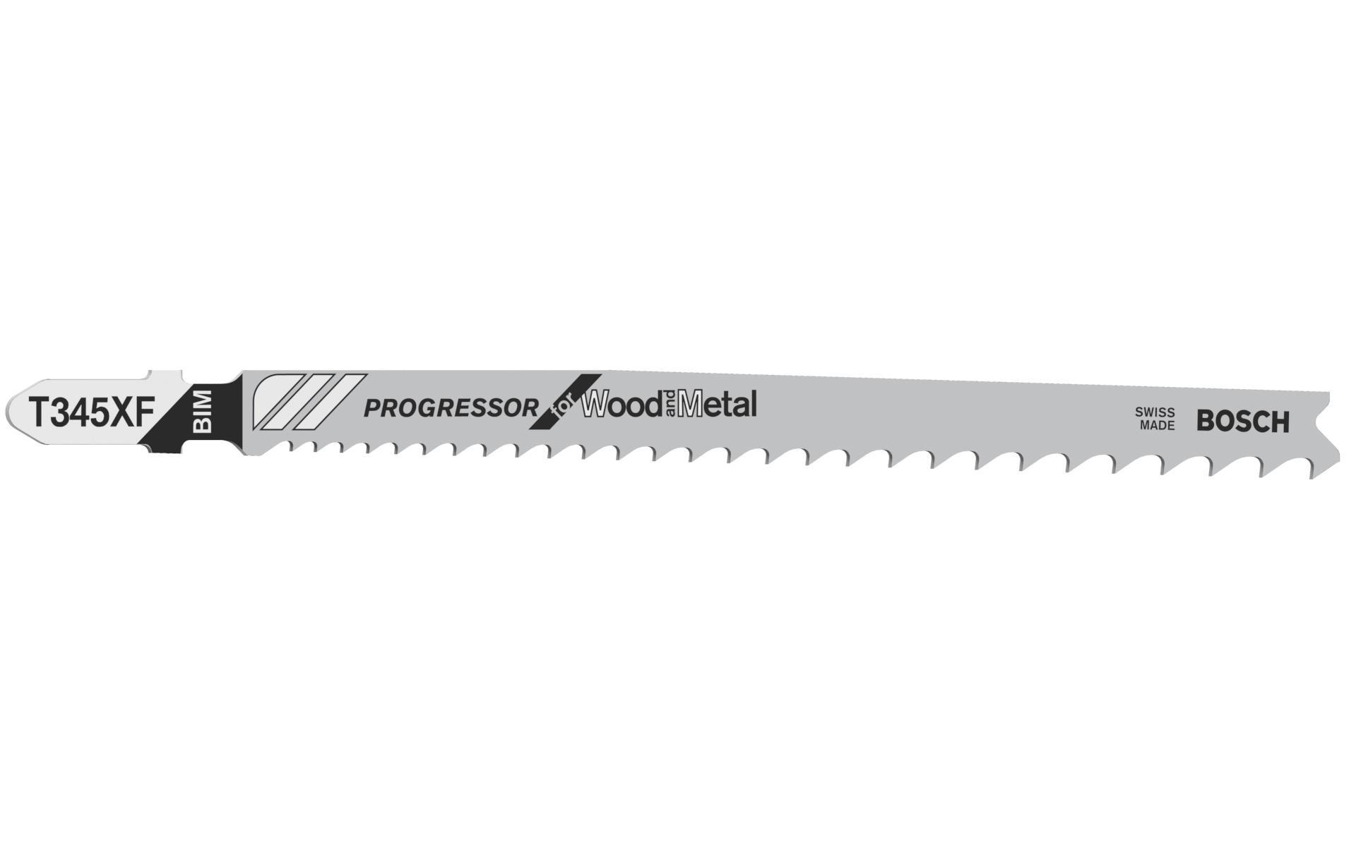 Bosch Professional Stichsägeblatt T 345 XF Progressor Wood and Metal, 5 Stück