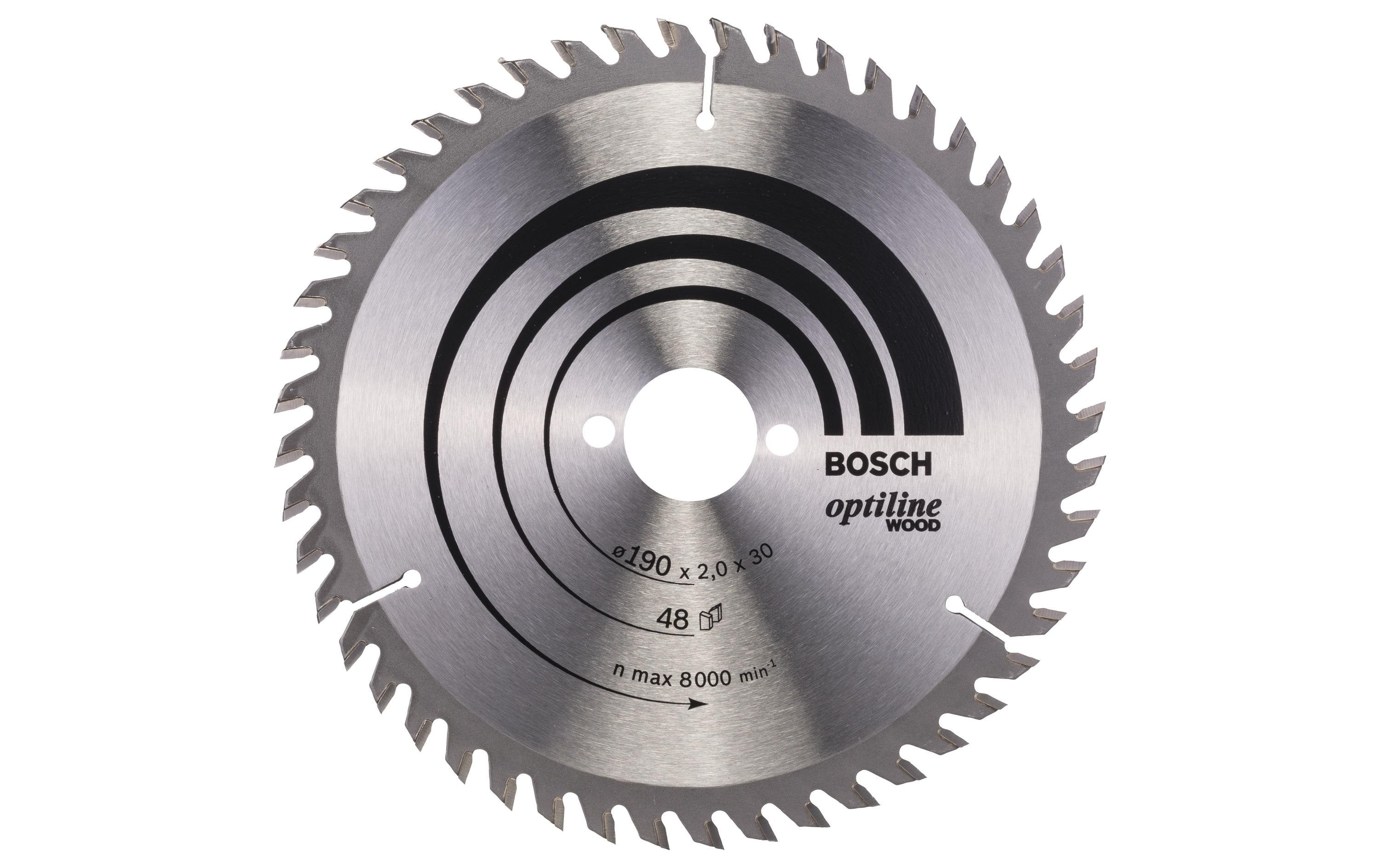 Bosch Professional Kreissägeblatt Optiline Wood, 190 x 30 x 2 mm, Z 48