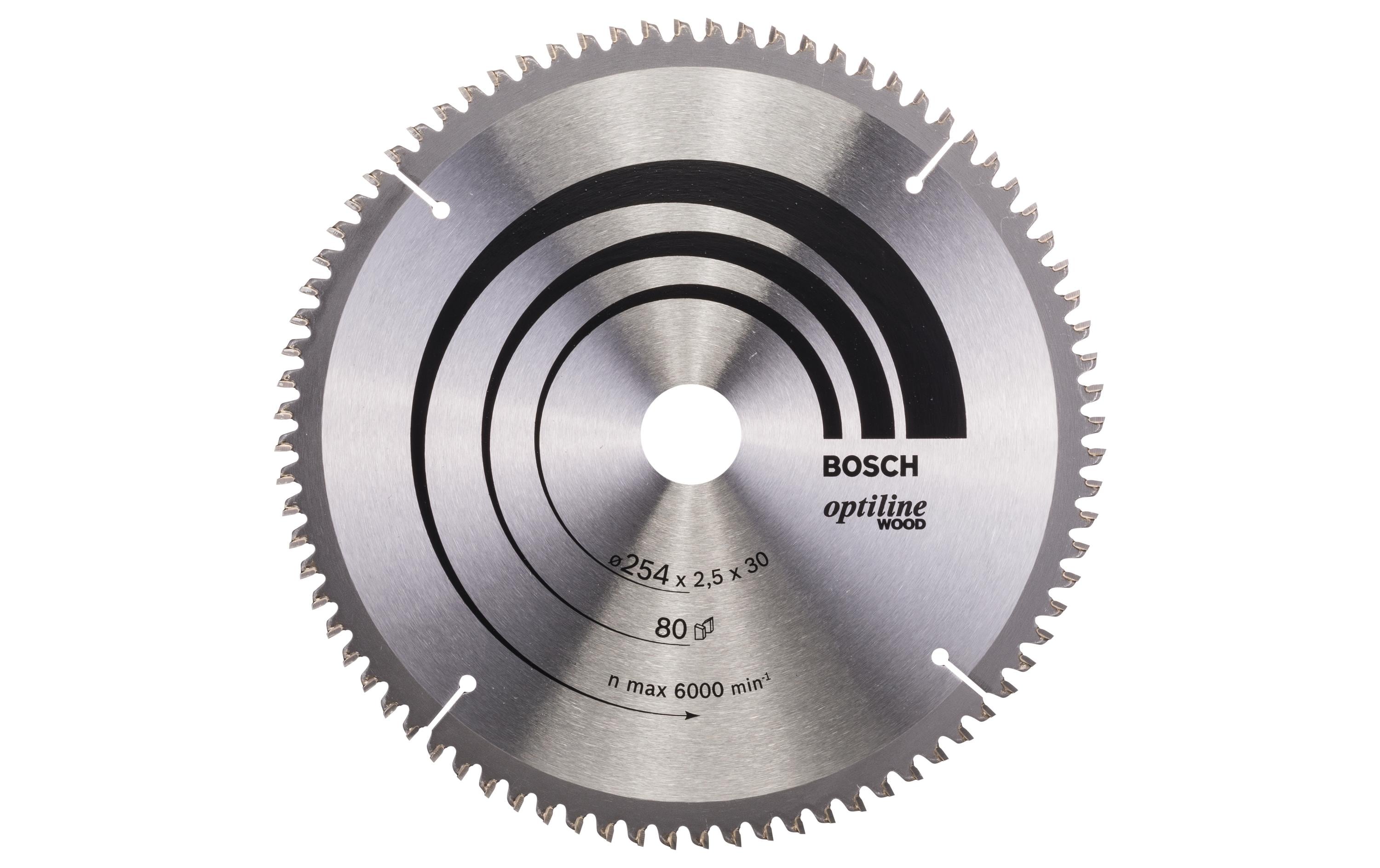 Bosch Professional Kreissägeblatt Optiline Wood, 254 x 30 x 2.5 mm, Z 80