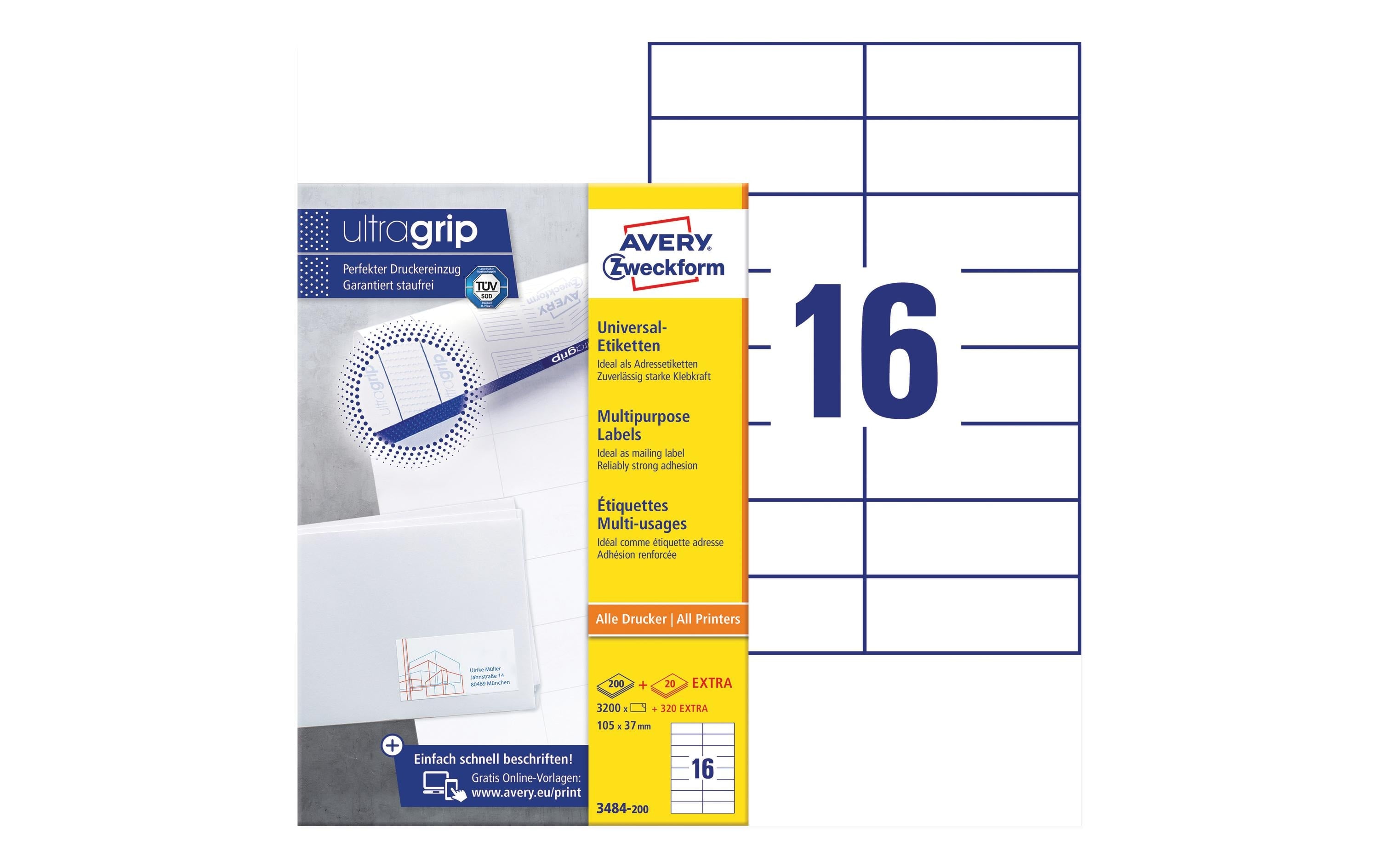 Avery Zweckform Universal-Etiketten 3484 105 x 37 mm, 220 Blatt