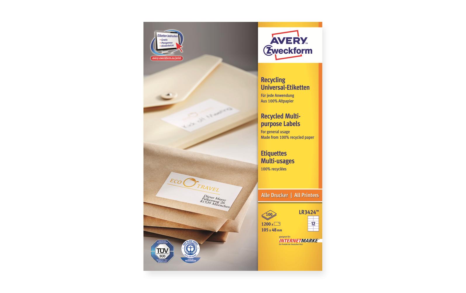 Avery Zweckform Universal-Etiketten LR3424 105 x 48 mm, 100 Blatt