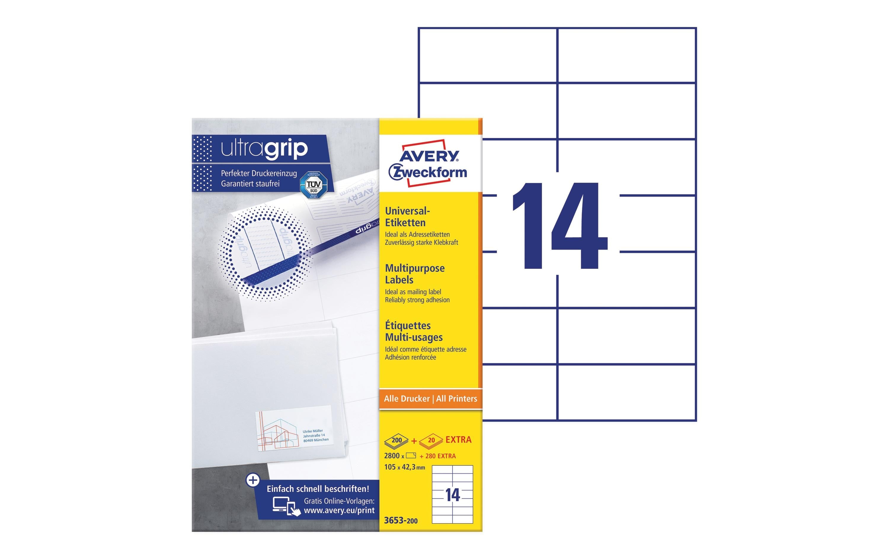 Avery Zweckform Universal-Etiketten 3653 105 x 42.3 mm, 220 Blatt