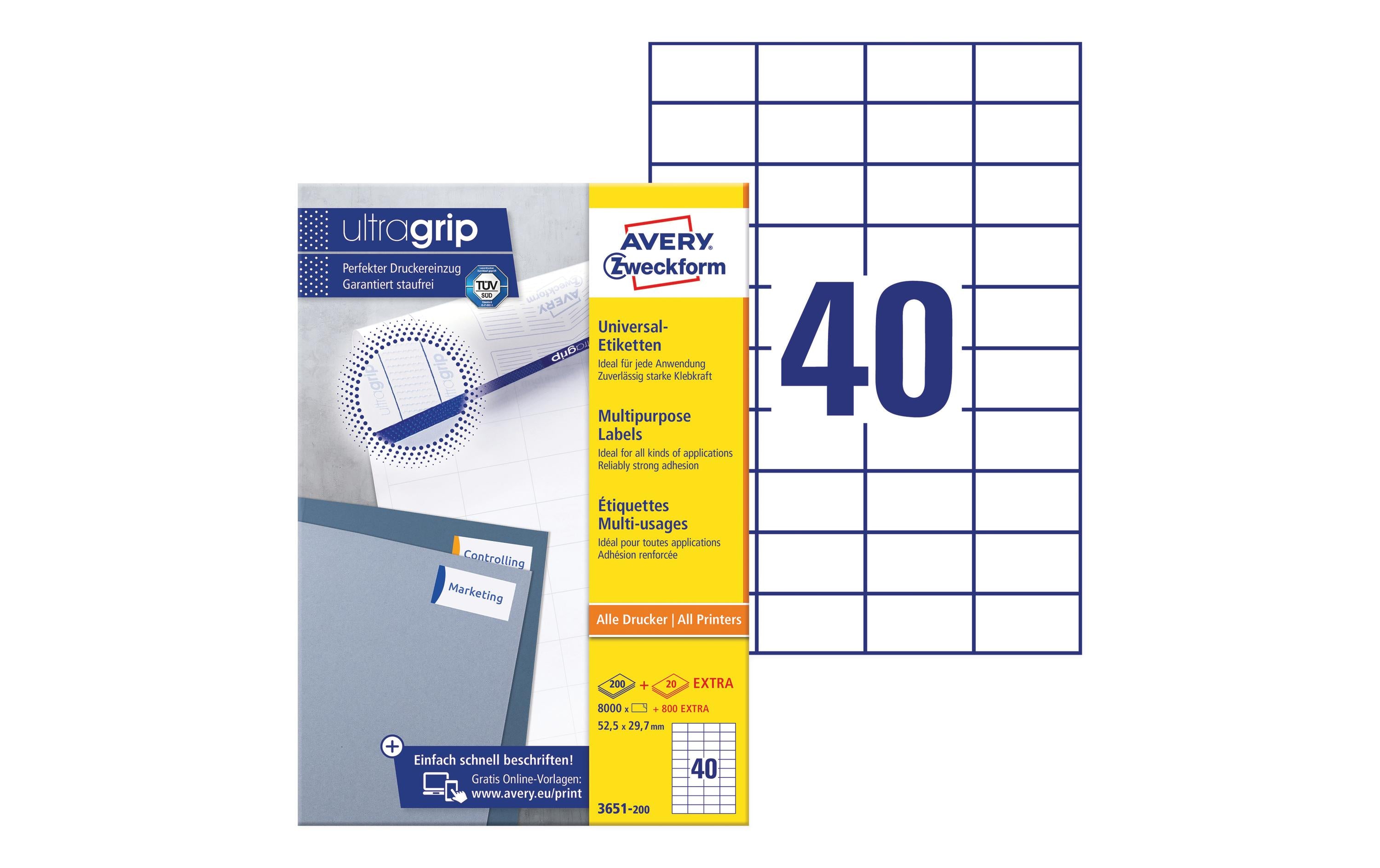 Avery Zweckform Universal-Etiketten 3651 52.5 x 29.7 mm, 220 Blatt