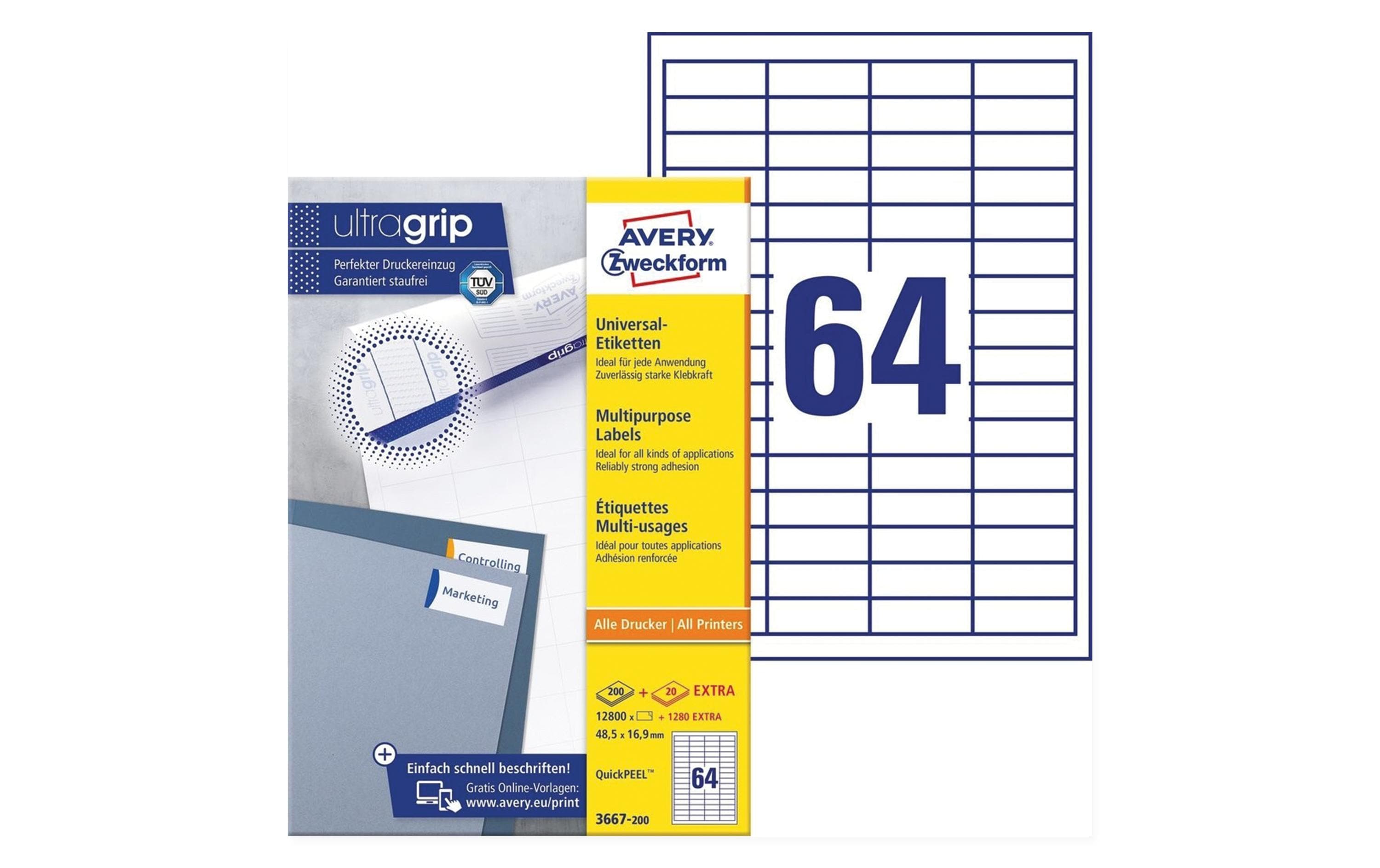 Avery Zweckform Universal-Etiketten 3667 48.5 x 16.9 mm, 220 Blatt
