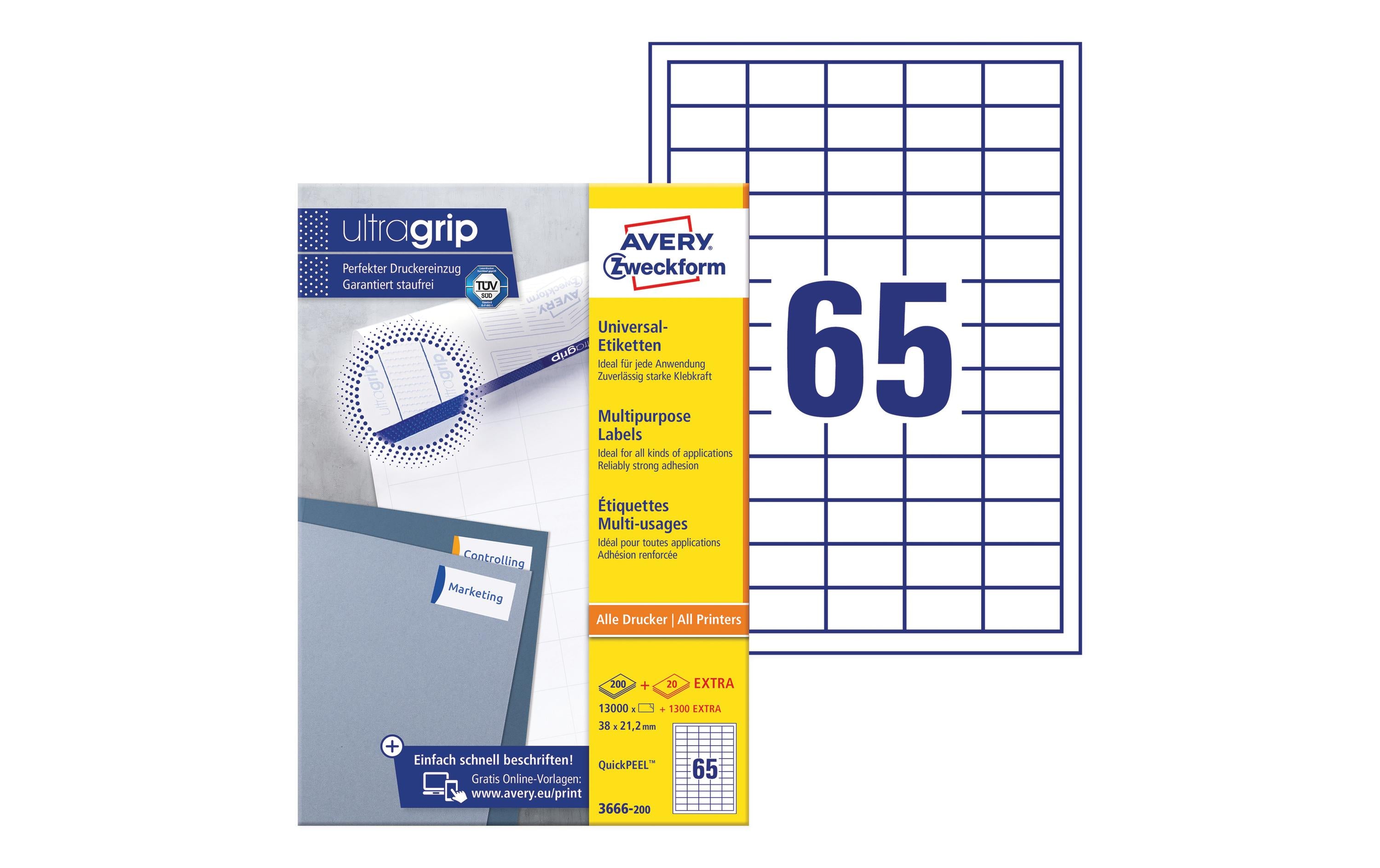 Avery Zweckform Universal-Etiketten 3666 38 x 21.2 mm, 220 Blatt