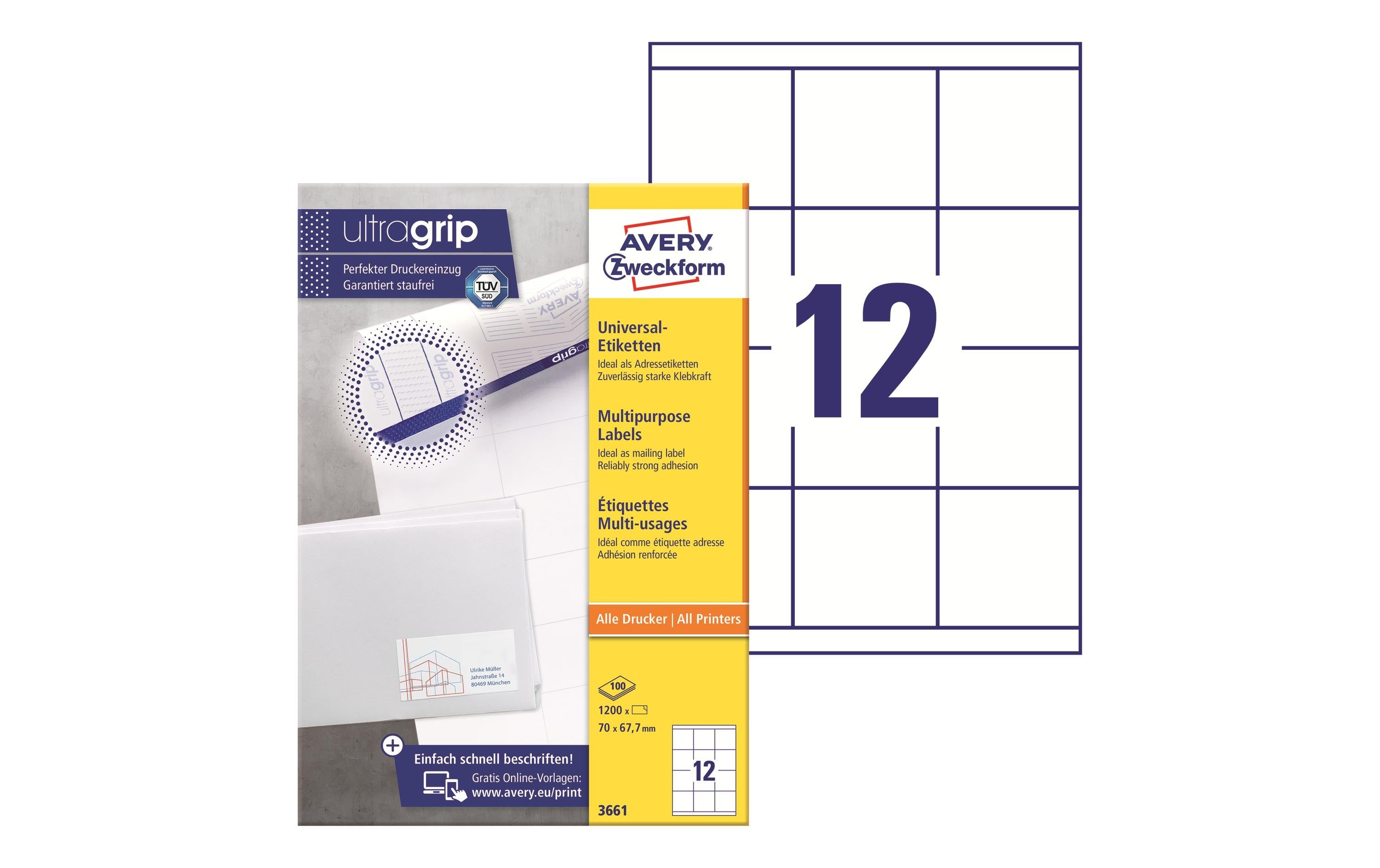 Avery Zweckform Universal-Etiketten 3661 70 x 67.7 mm, 100 Blatt