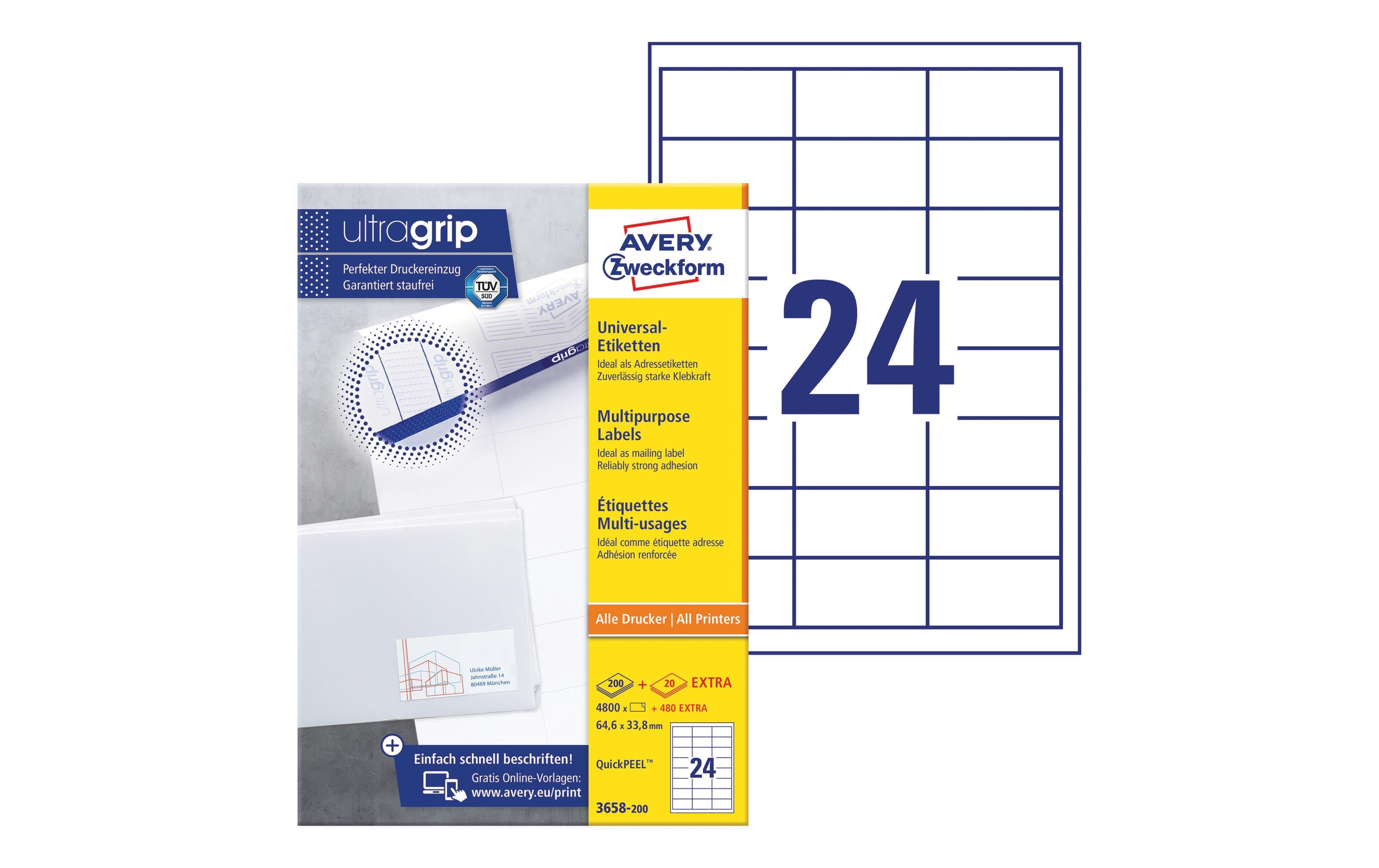 Avery Zweckform Universal-Etiketten 3658 64.6 x 33.8 mm, 220 Blatt