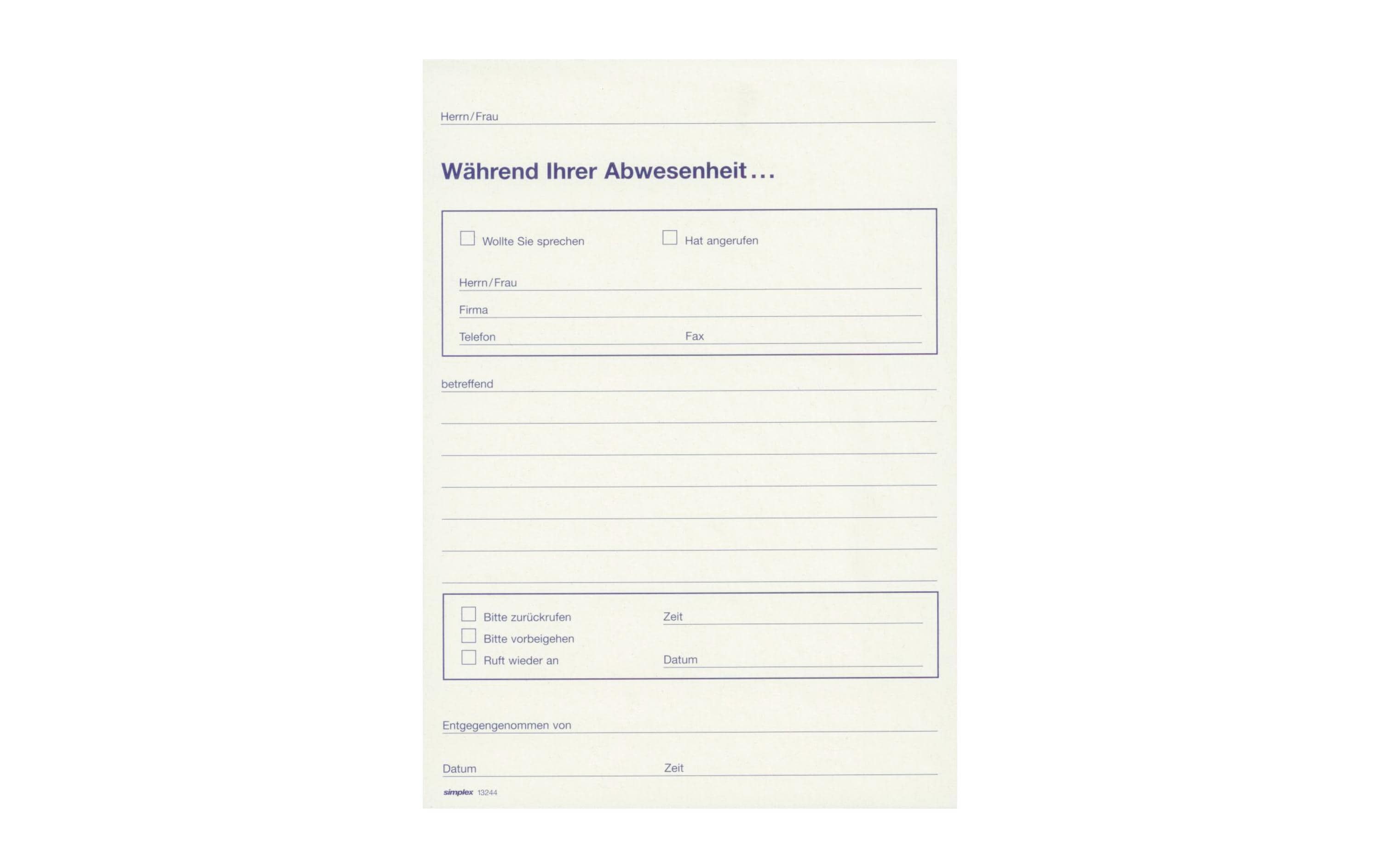 Simplex Notizzettel «Während Ihrer Abwesenheit», Weiss
