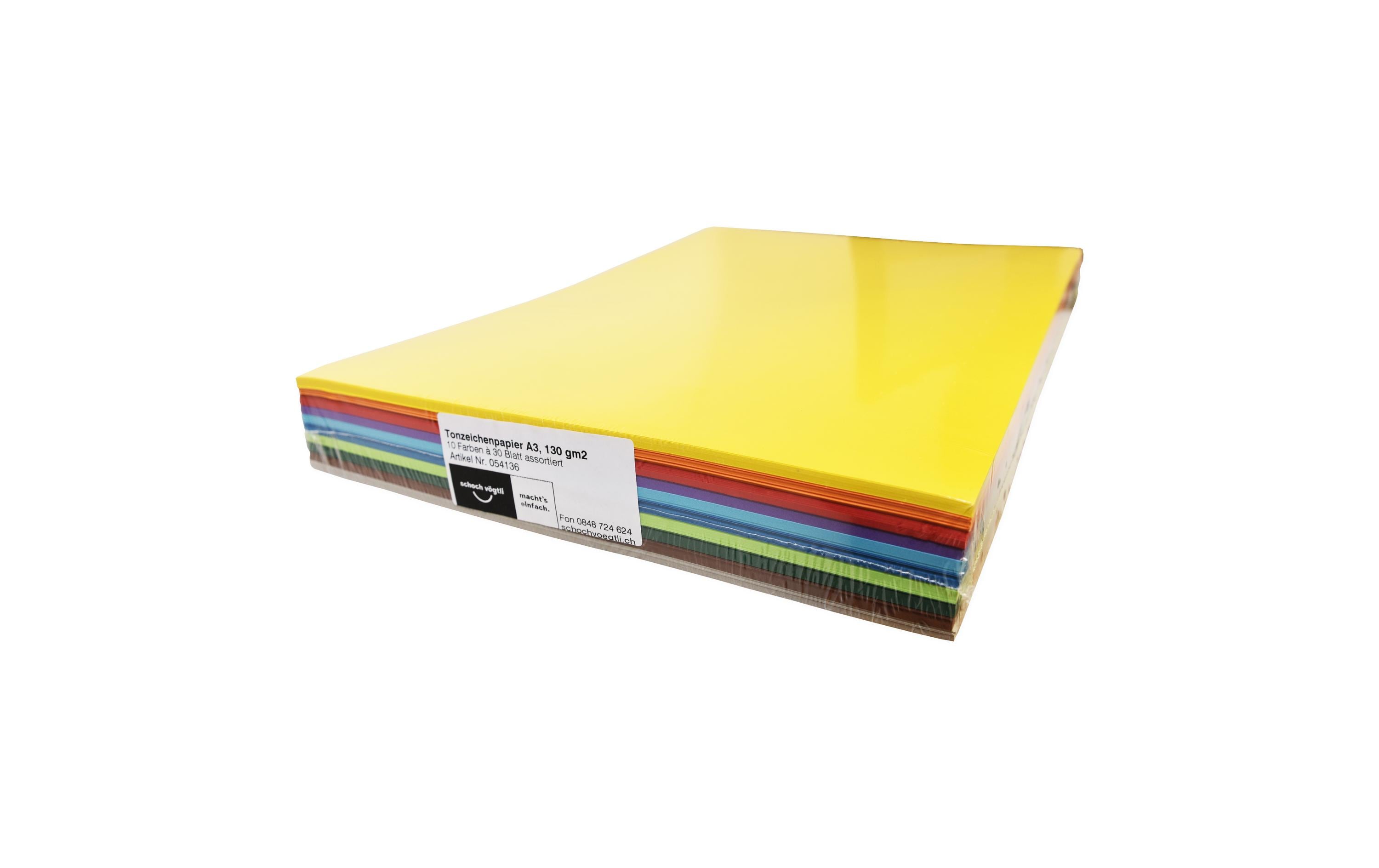 Papyrus Tonzeichenpapier A3, 130 g/m²,  300 Stück, Farbig assortiert