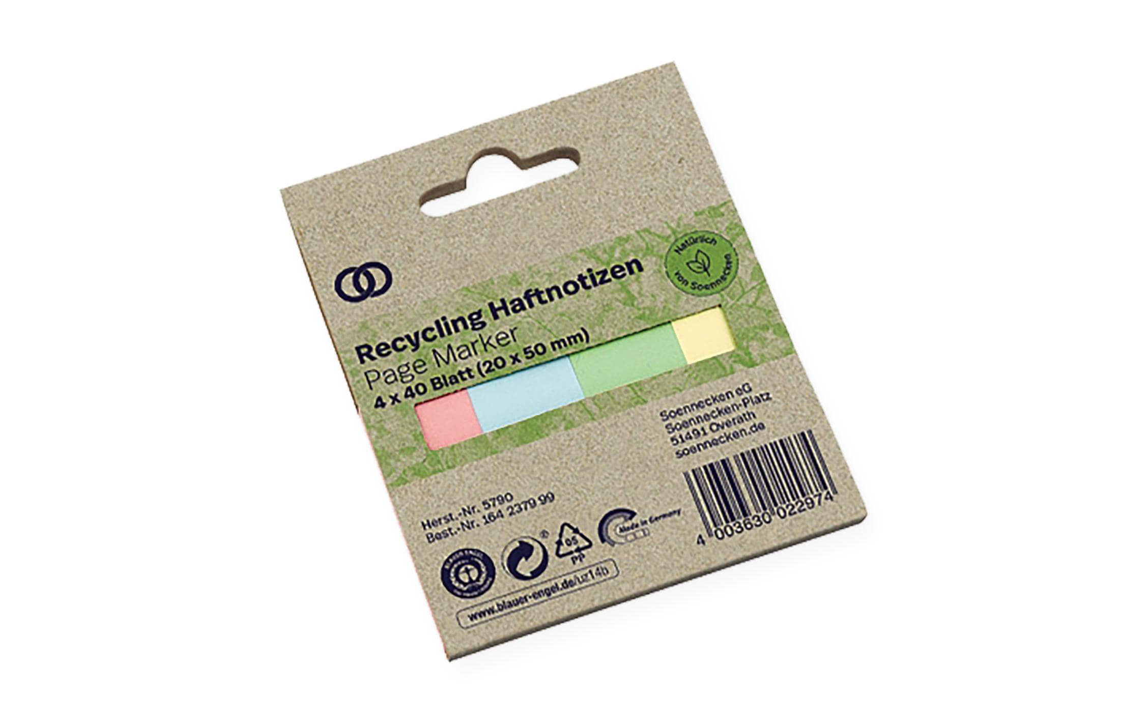 Soennecken Page Marker eco Recycling, 2 x 5 cm, Blau/Gelb/Grün/Rosa