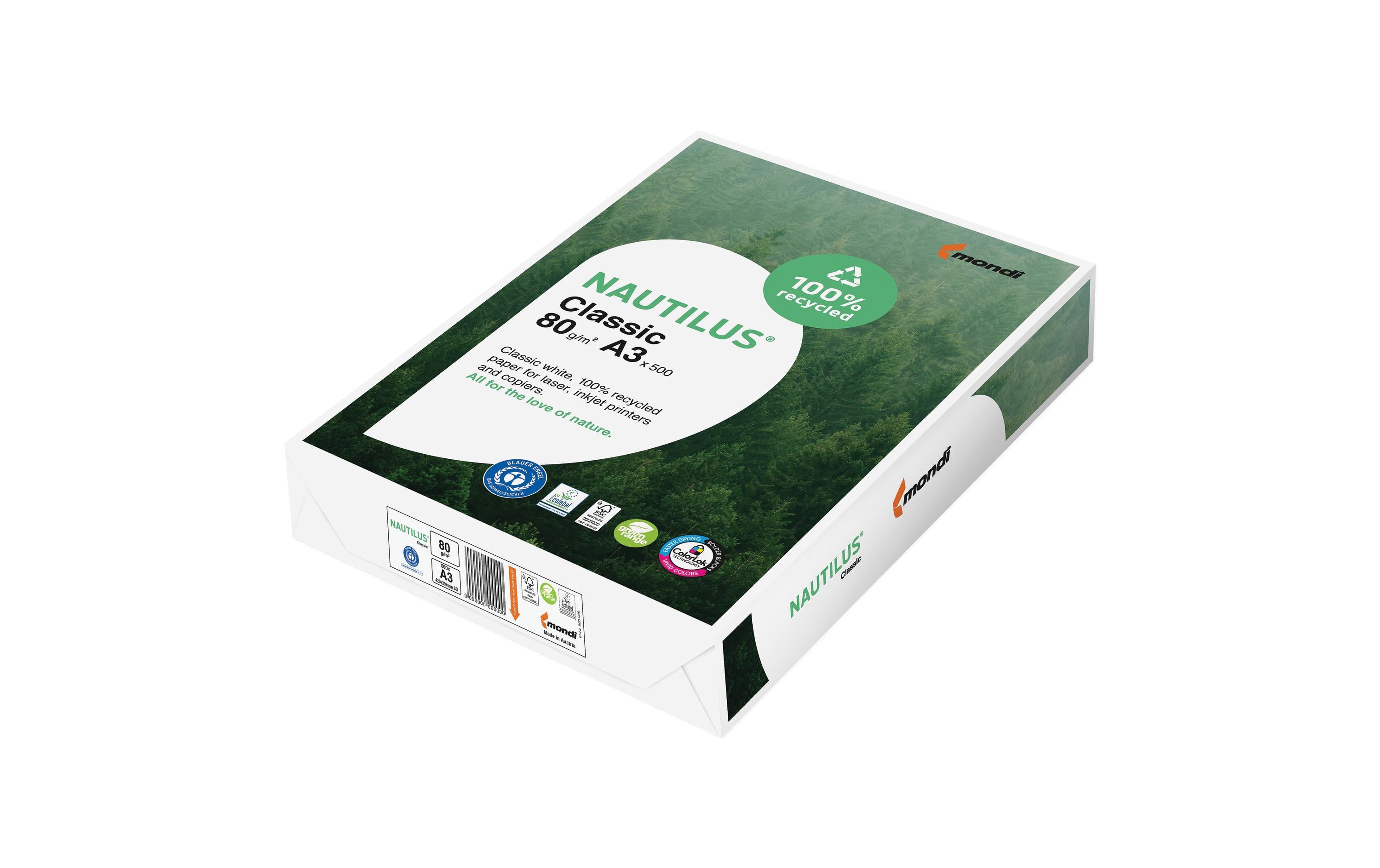Nautilus Kopierpapier Classic A3, Weiss, 80 g/m², 500 Blatt
