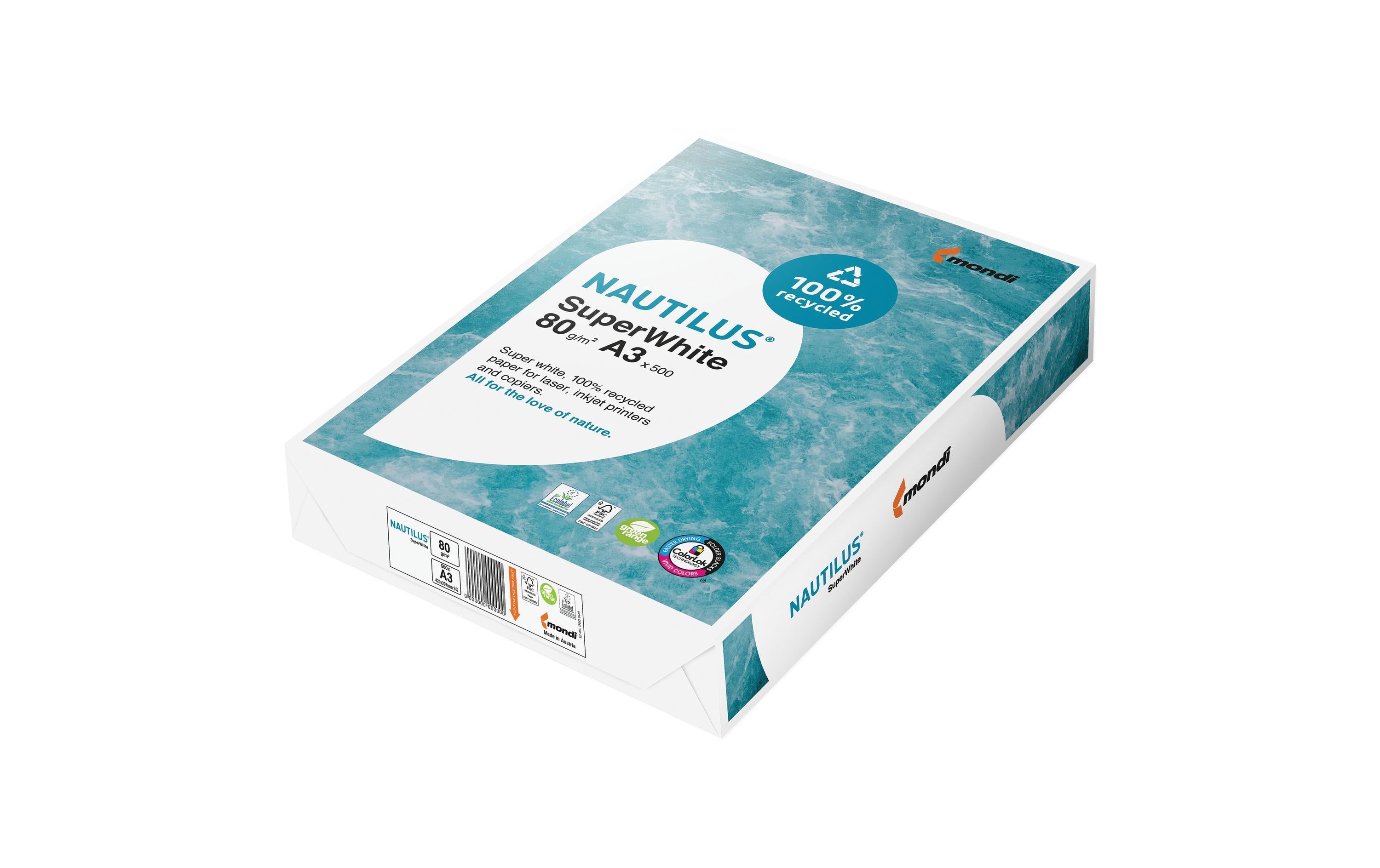 Nautilus Kopierpapier Super White A3, Weiss, 80 g/m², 500 Blatt