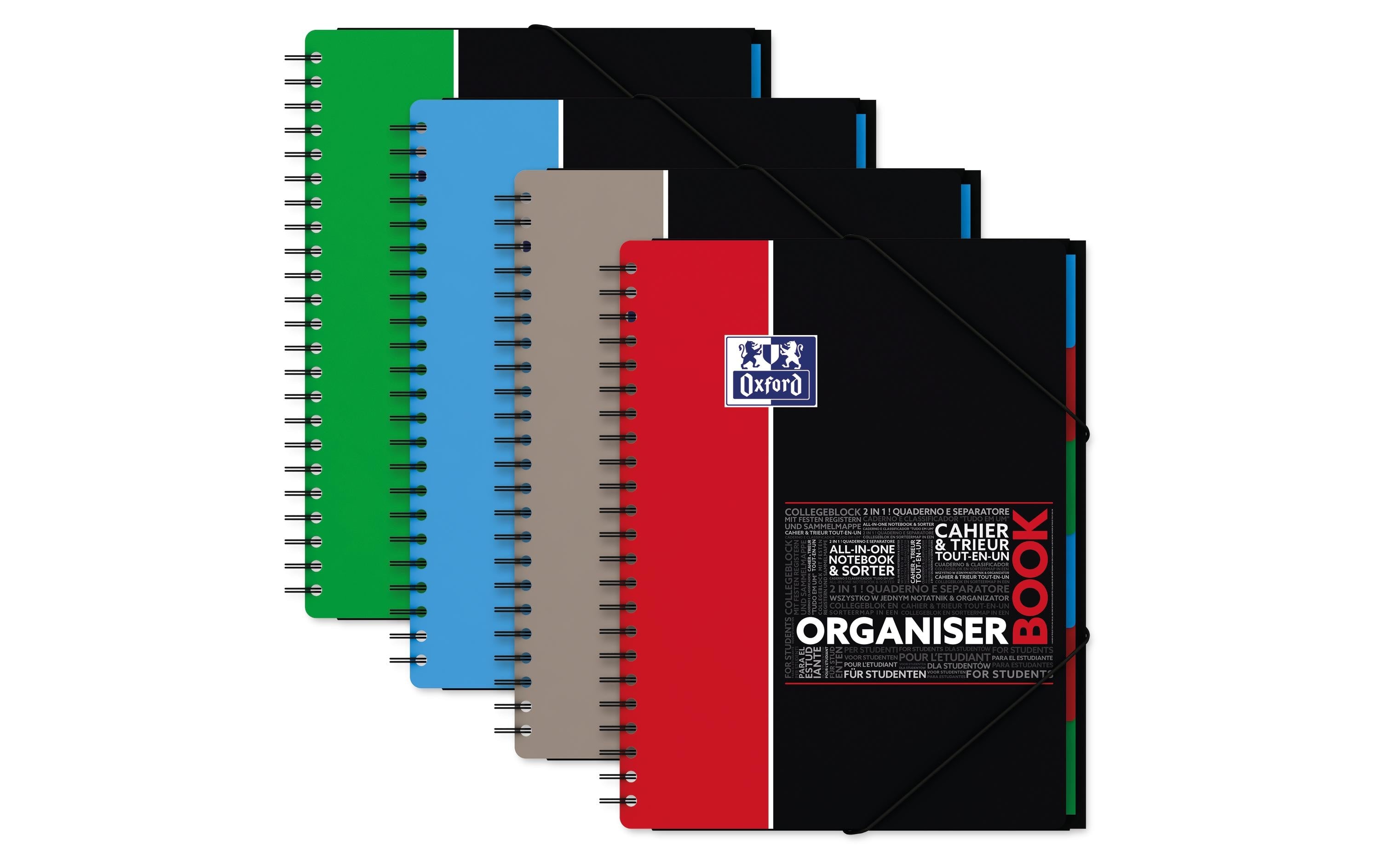 Oxford Notizheft Organiser A4, Kariert, Assortiert