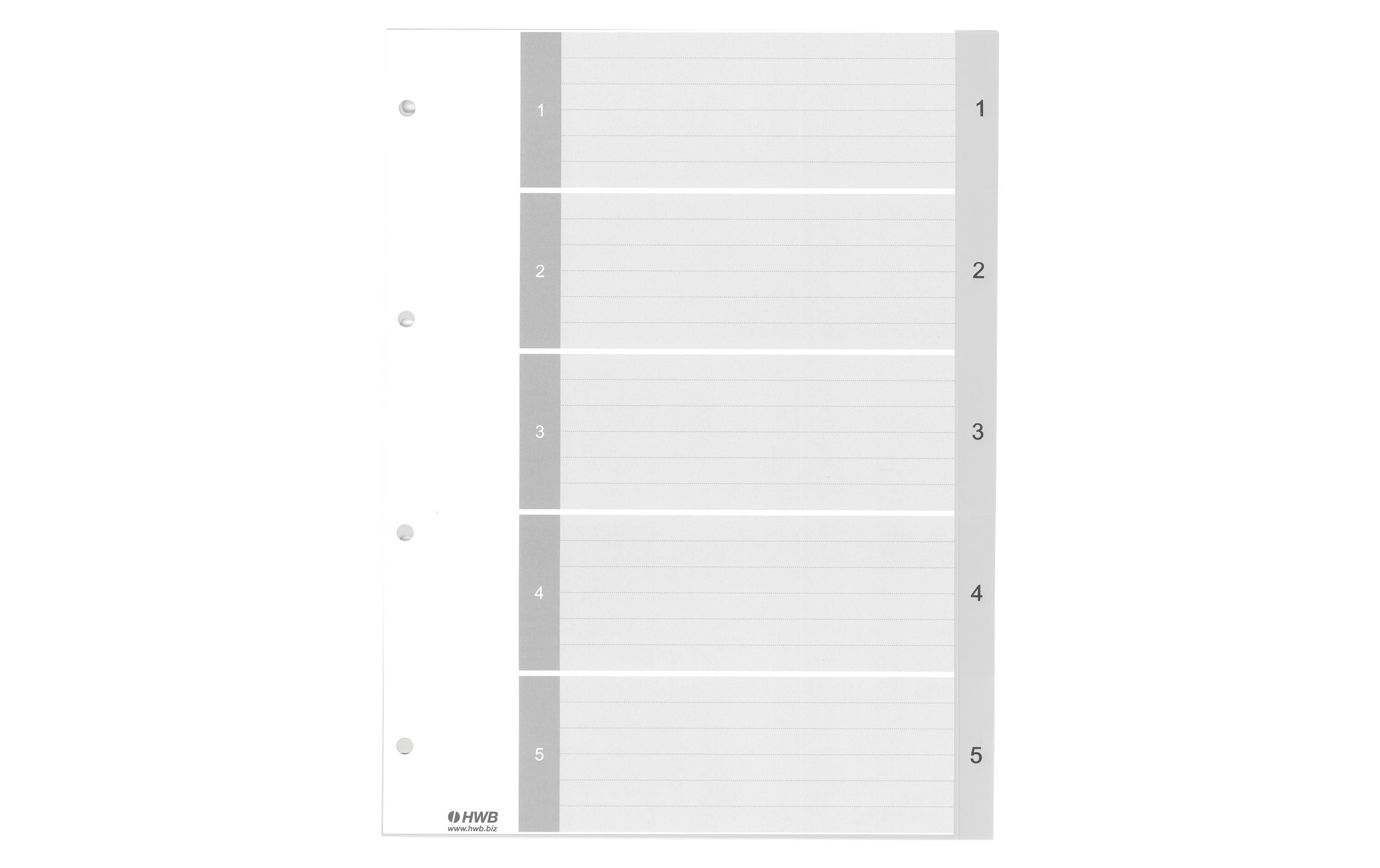 HWB Register A4, PP 1-5, 25 Stück