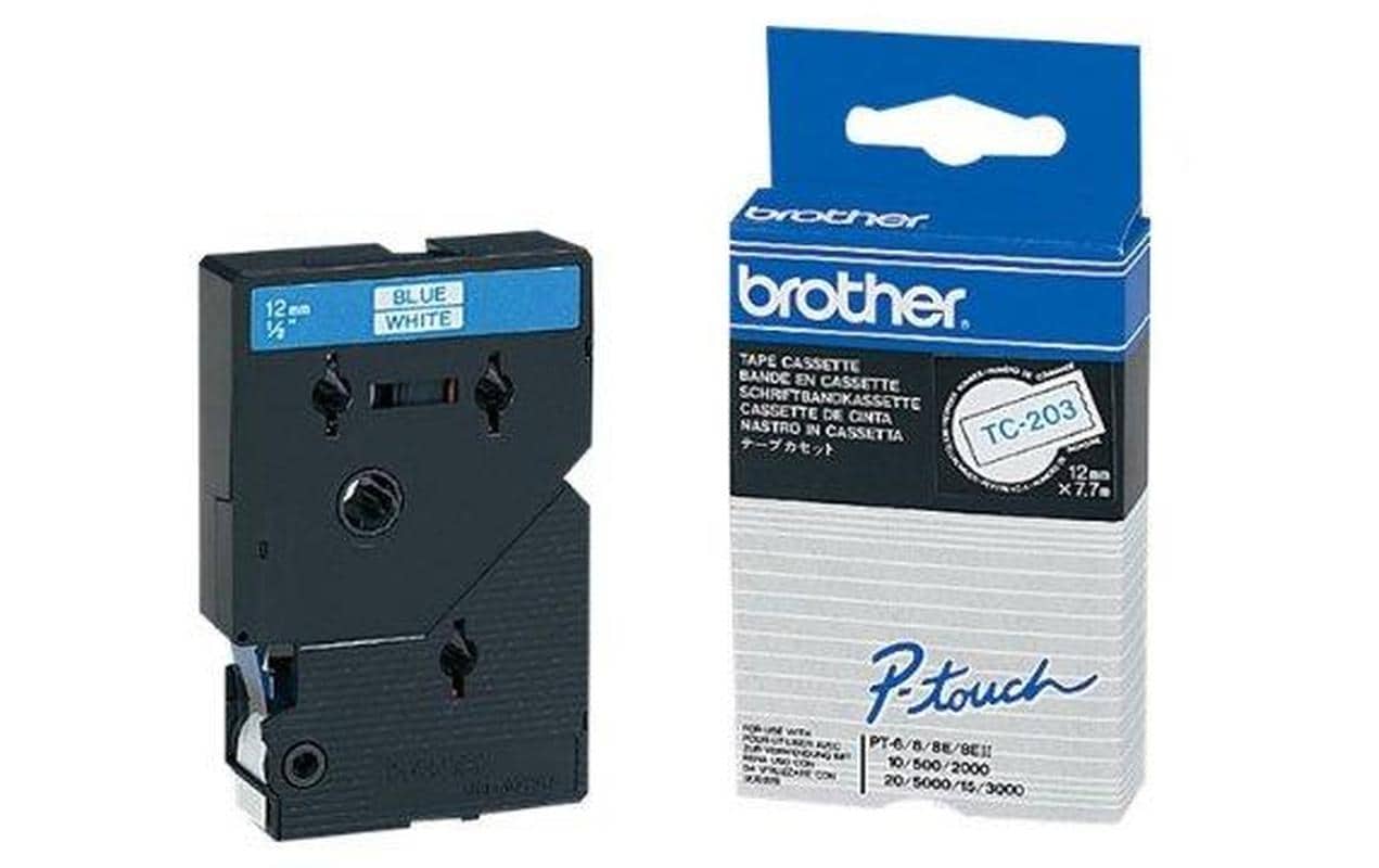 Brother Beschriftungsband TC-203 Blau auf Weiss