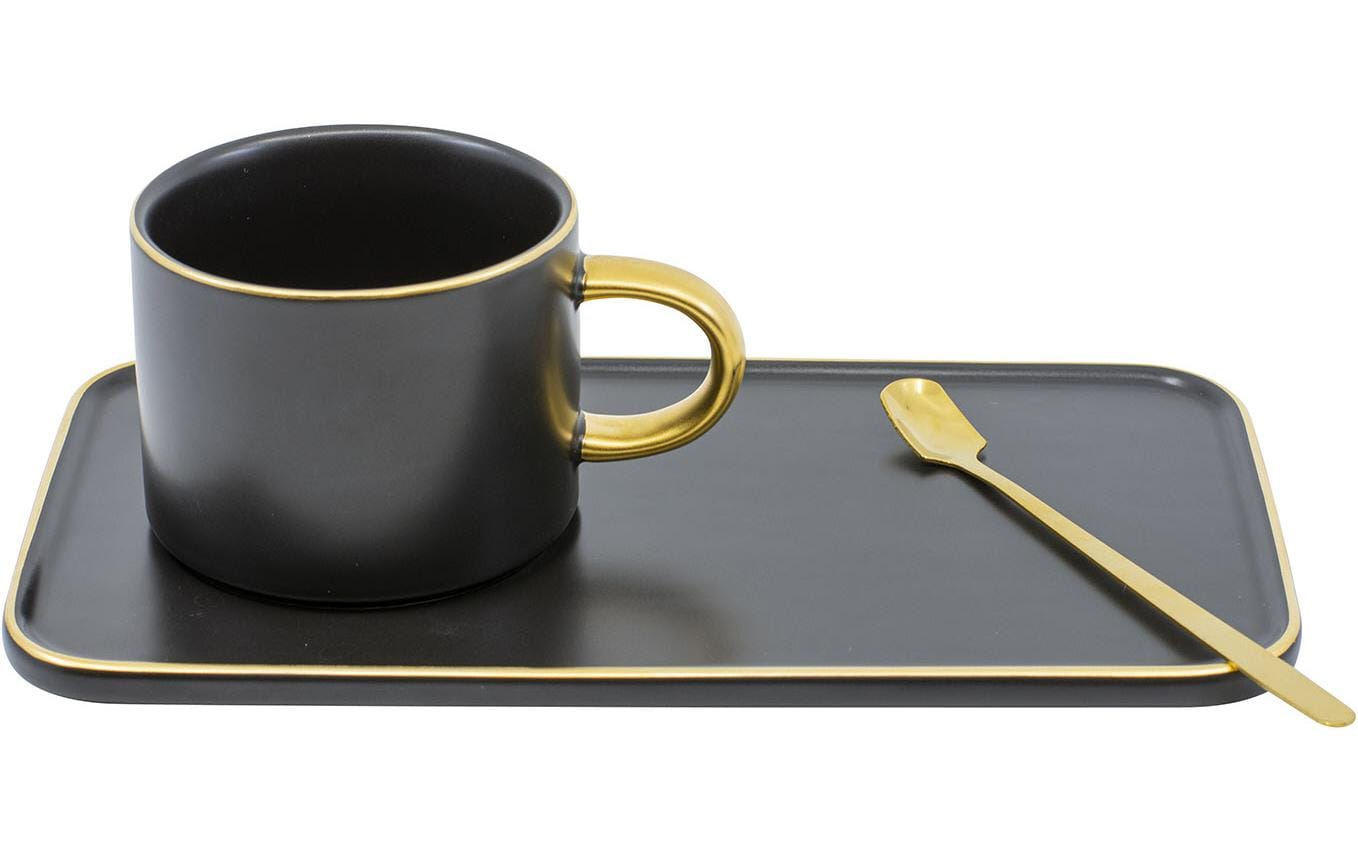 Kadastar Kaffeetasse Elegance 200 ml, 1 Stück, 3-teilig, Schwarz