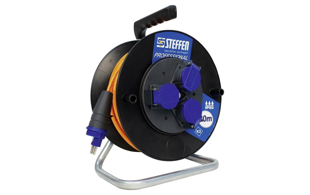 STEFFEN Kabelrolle Professional 30 m 3x T23, IP55, Schwarz