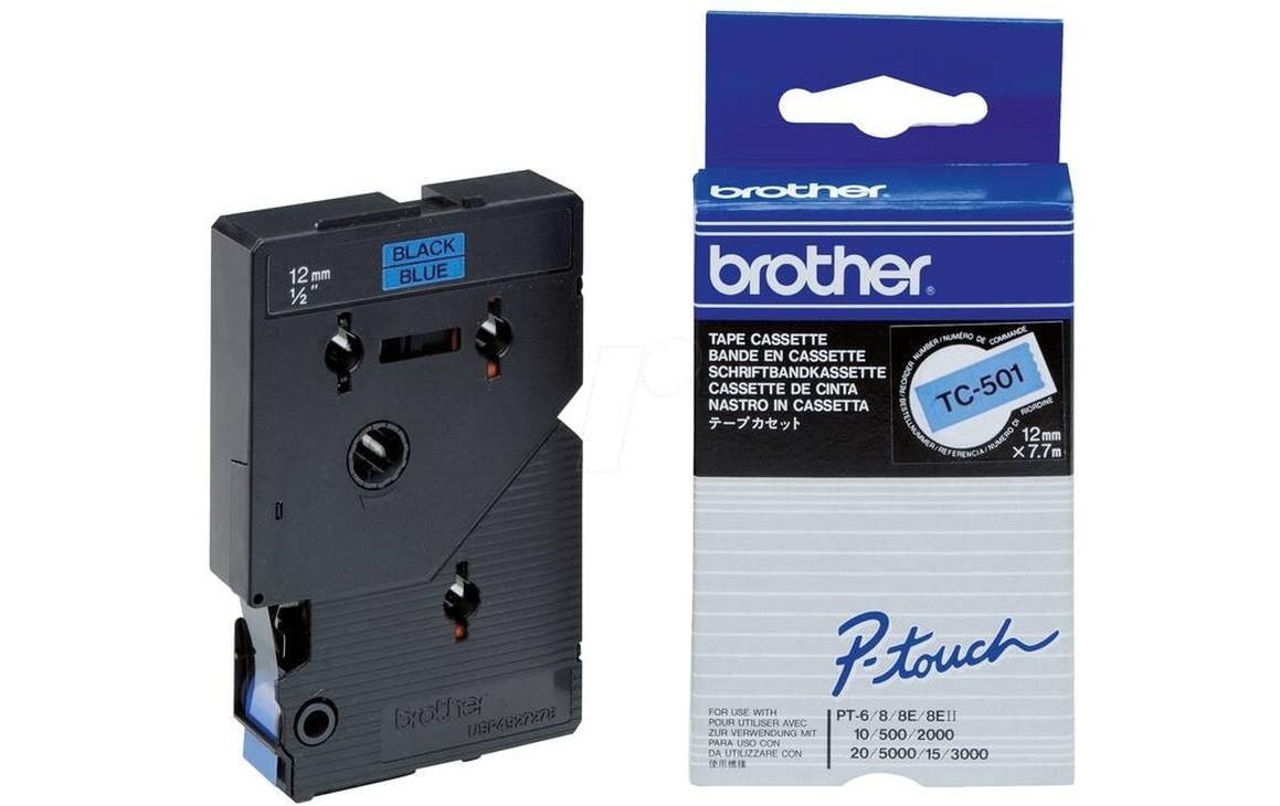 Brother Beschriftungsband TC-501 Schwarz auf Blau