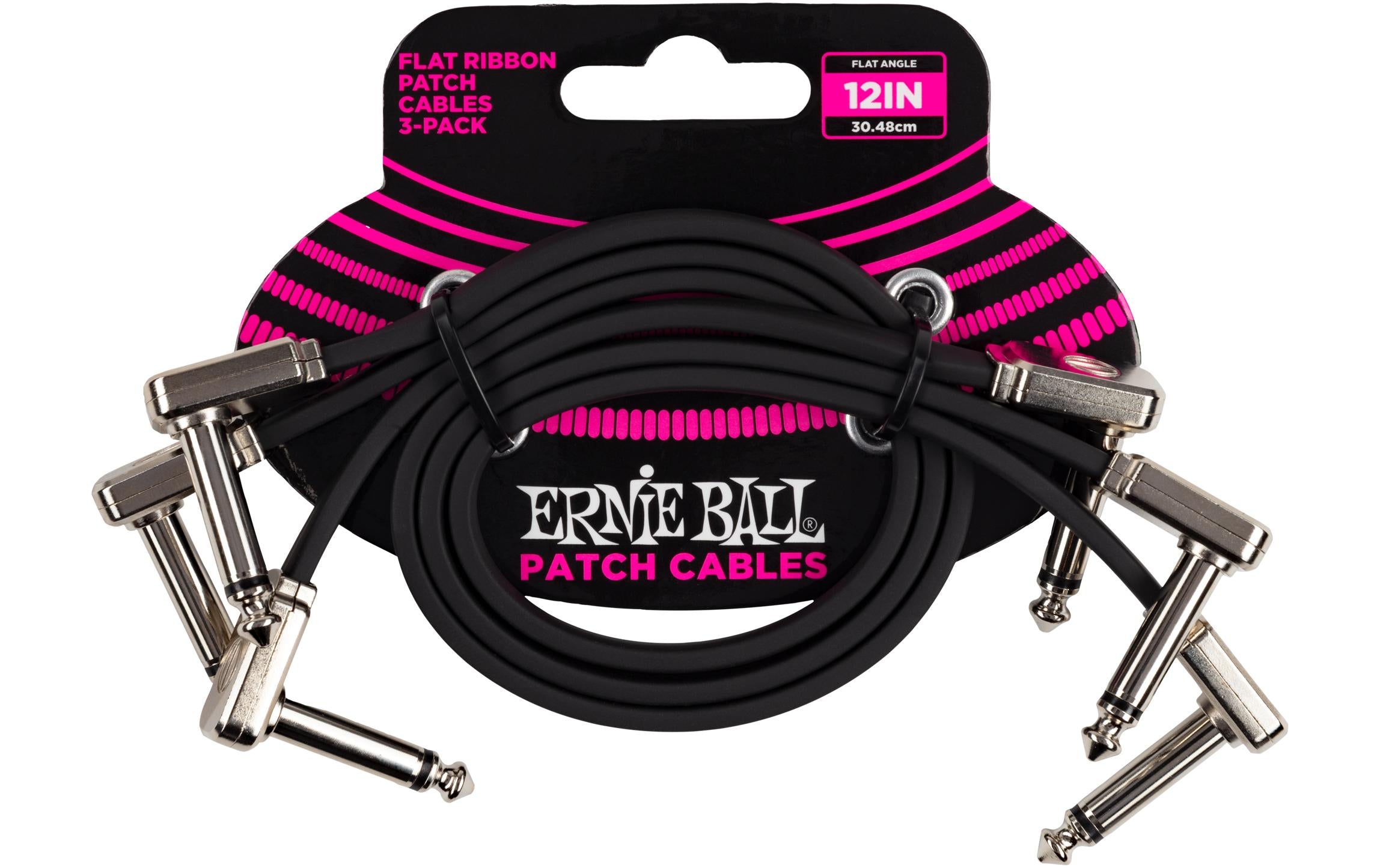 Ernie Ball Patch-Kabel 6222 Flat Ribbon 3er Pack – 0.3 m, Schwarz