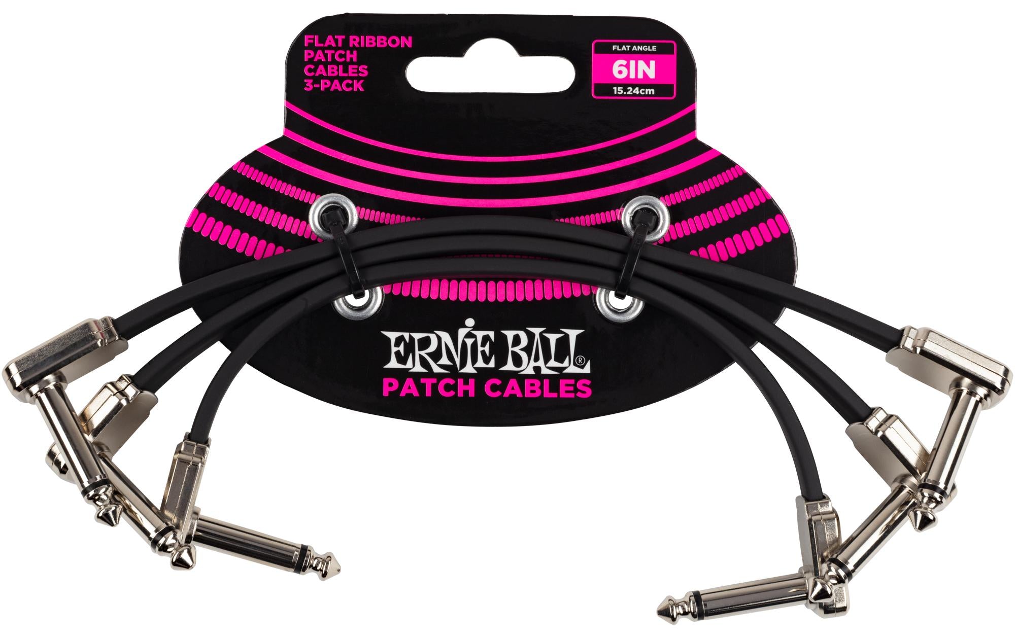 Ernie Ball Patch-Kabel 6221 Flat Ribbon 3er Pack – 0.15 m, Schwarz
