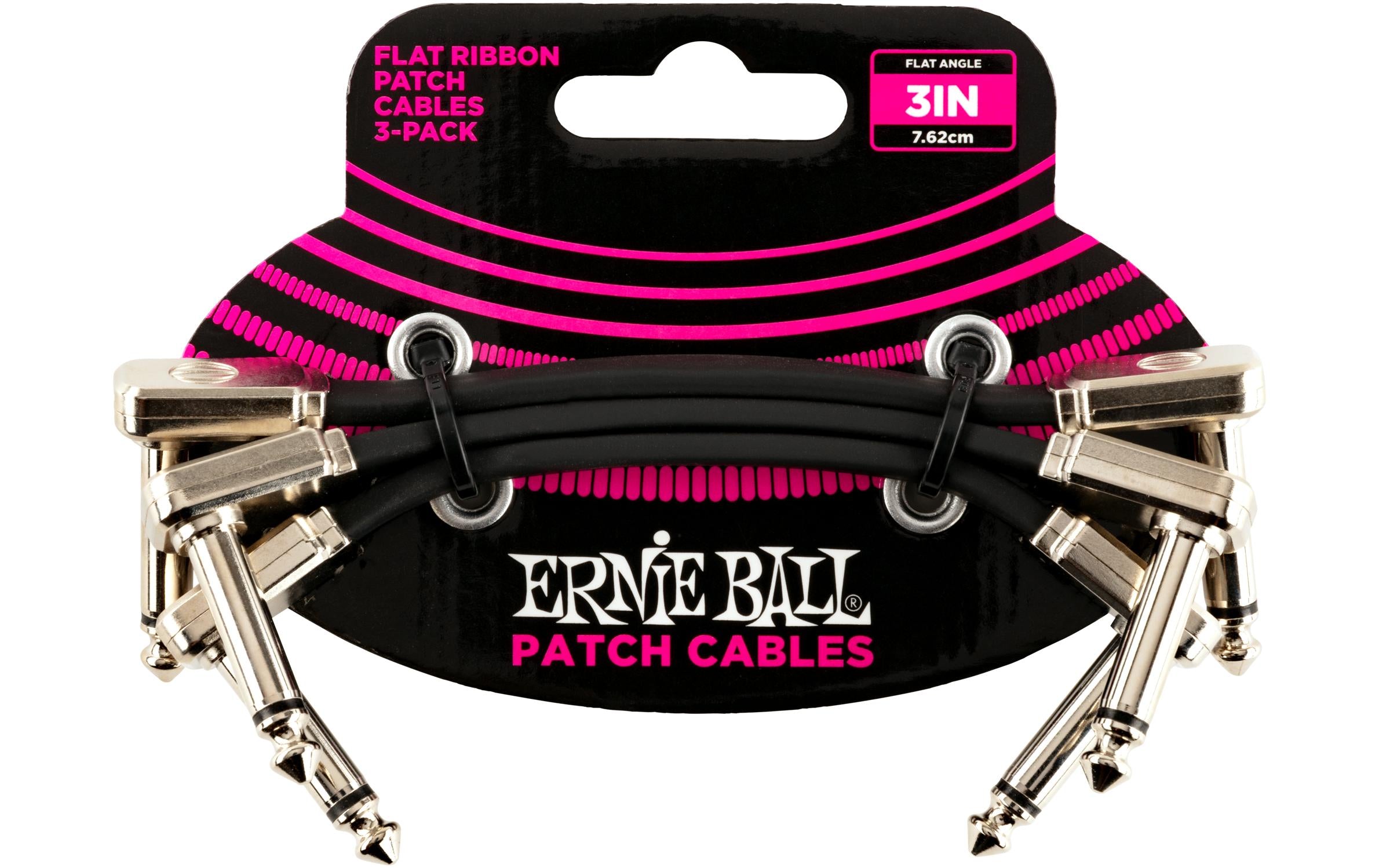 Ernie Ball Patch-Kabel 6220 Flat Ribbon 3er Pack – 0.076 m, Schwarz