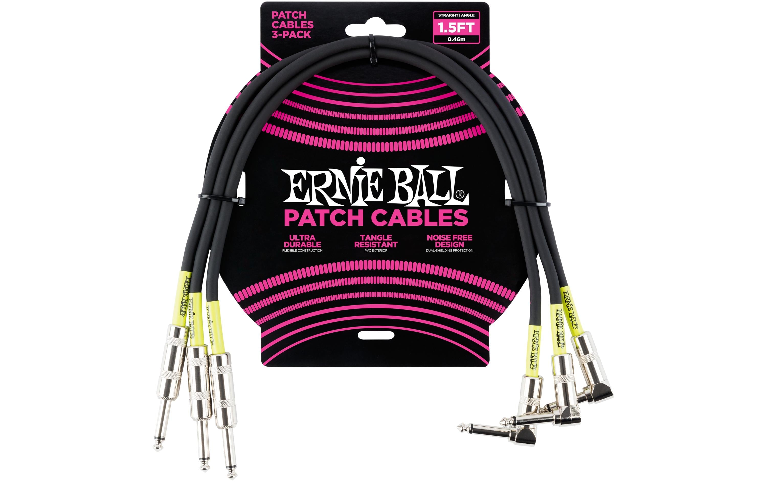 Ernie Ball Patch-Kabel 6076 3er Pack – 0.46 m, Schwarz