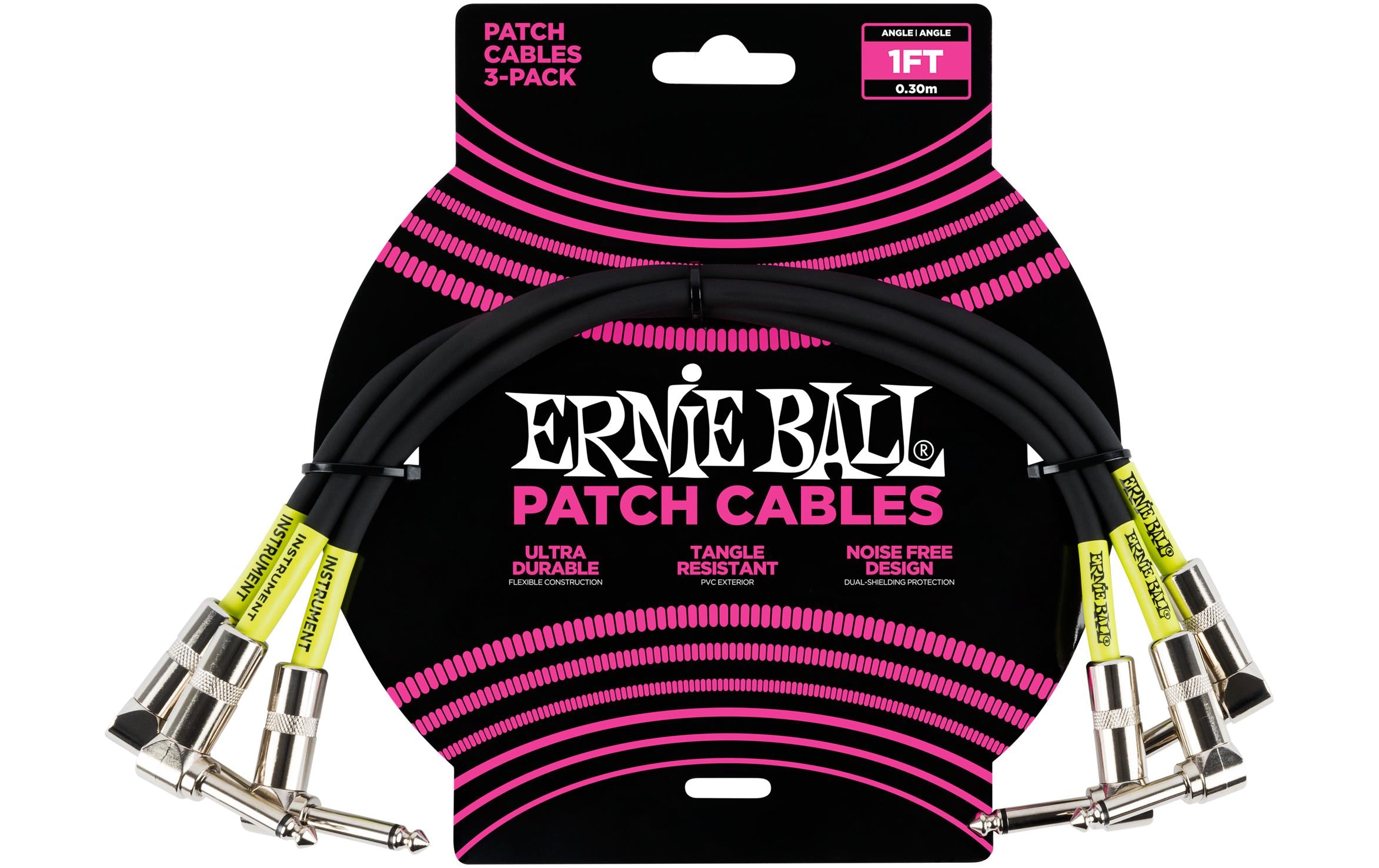 Ernie Ball Patch-Kabel 6075 3er Pack – 0.3 m, Schwarz