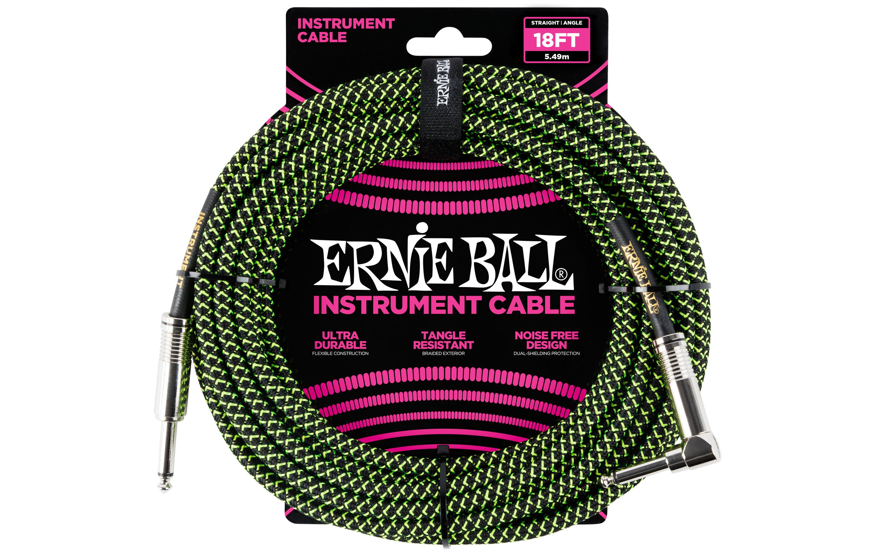 Ernie Ball Instrumentenkabel 6082 – 5.49 m, Grün/Schwarz