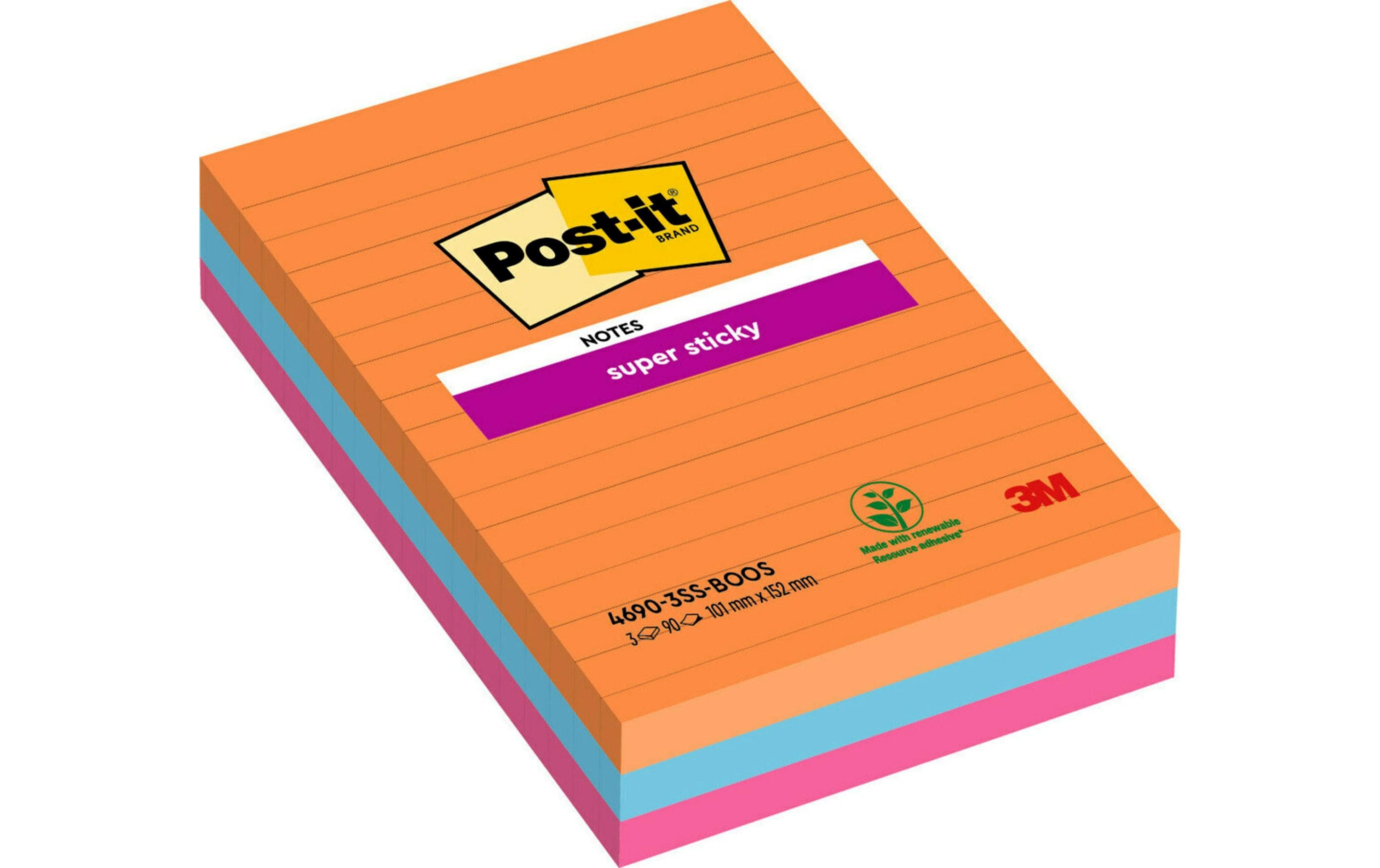 Post-it Notizzettel Post-it Super Sticky Mehrfarbig, Liniert