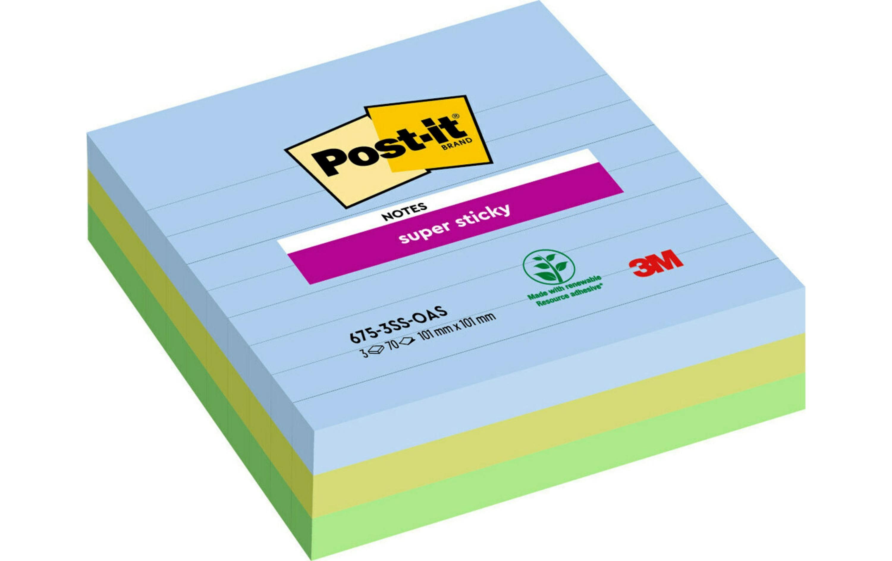 Post-it Notizzettel Super Sticky 10 x 10 cm, 3 Blöcke, liniert