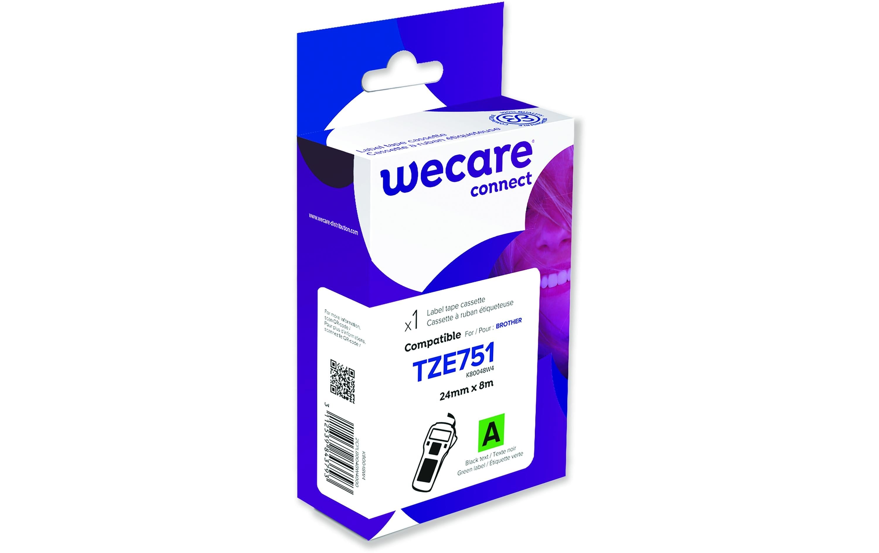 Wecare Beschriftungsband TZE-751WE Schwarz auf Grün