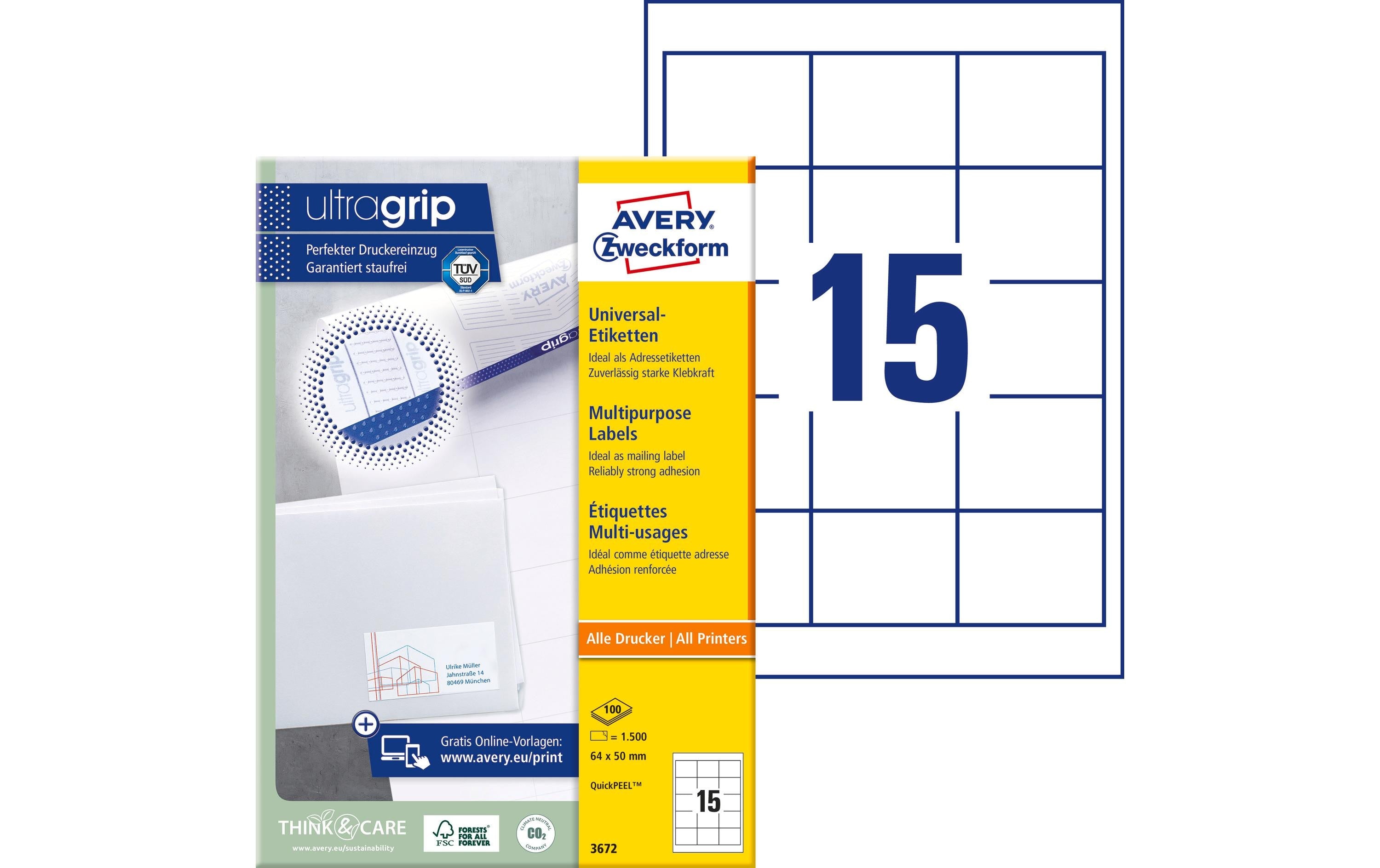 Avery Zweckform Universal-Etiketten 3672 64 x 50 mm, 100 Blatt