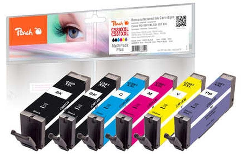 Peach Tintenset Canon PGI-580XXL / CLI-581XXL BK, PBK, PB, C, M, Y