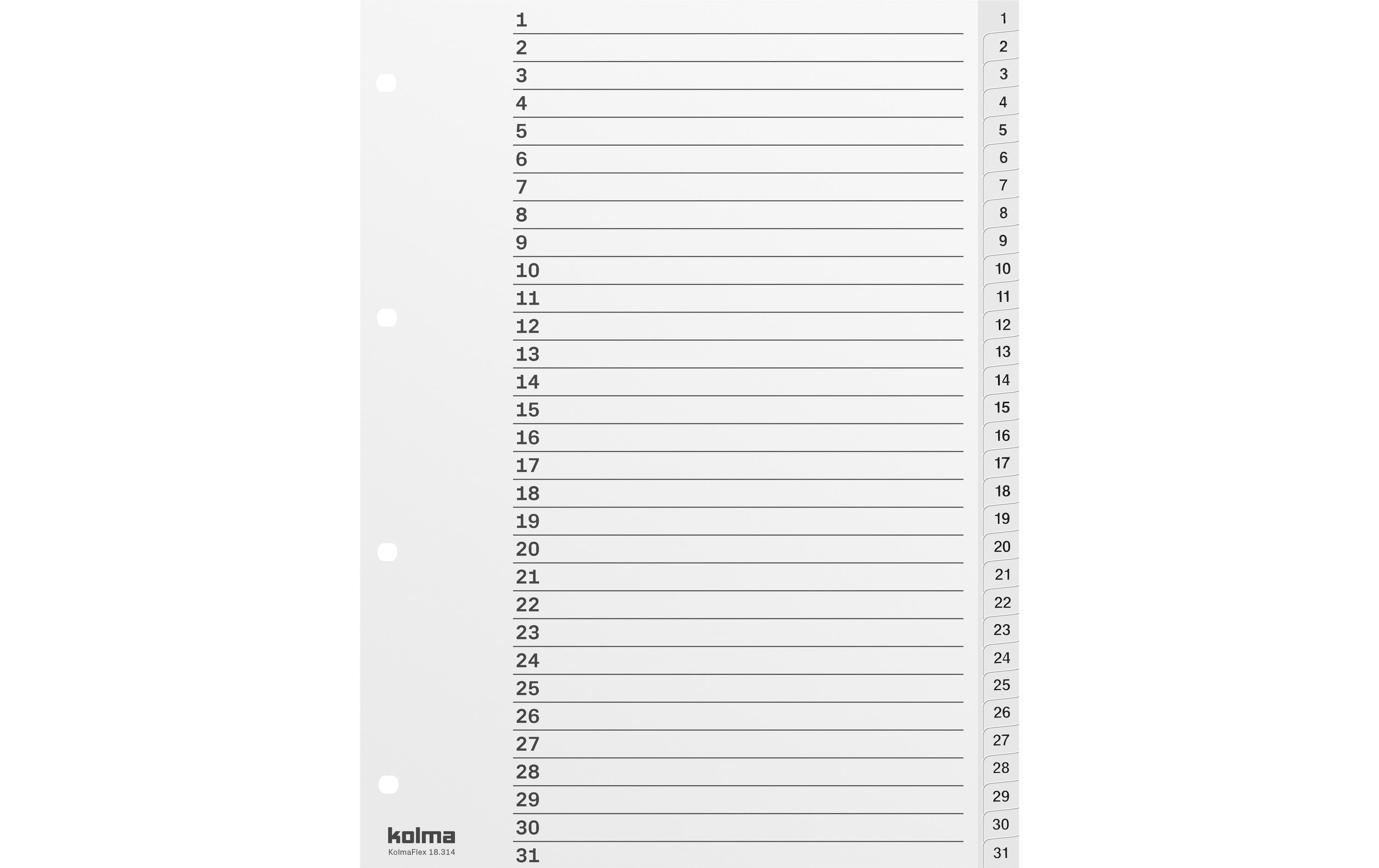 Kolma Register A4 Weiss, PP 1-31