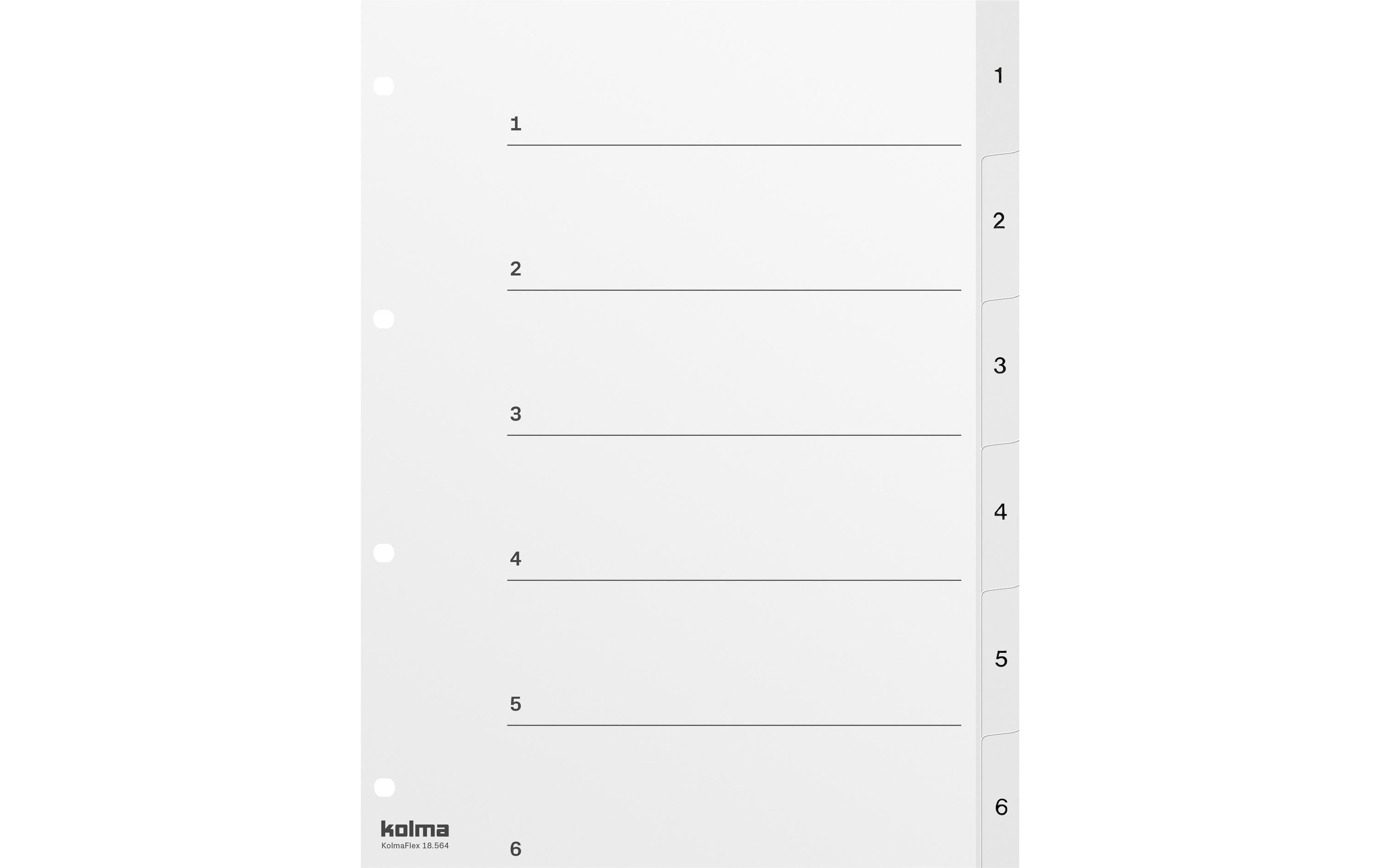 Kolma Register A4 Weiss. PP 1-6