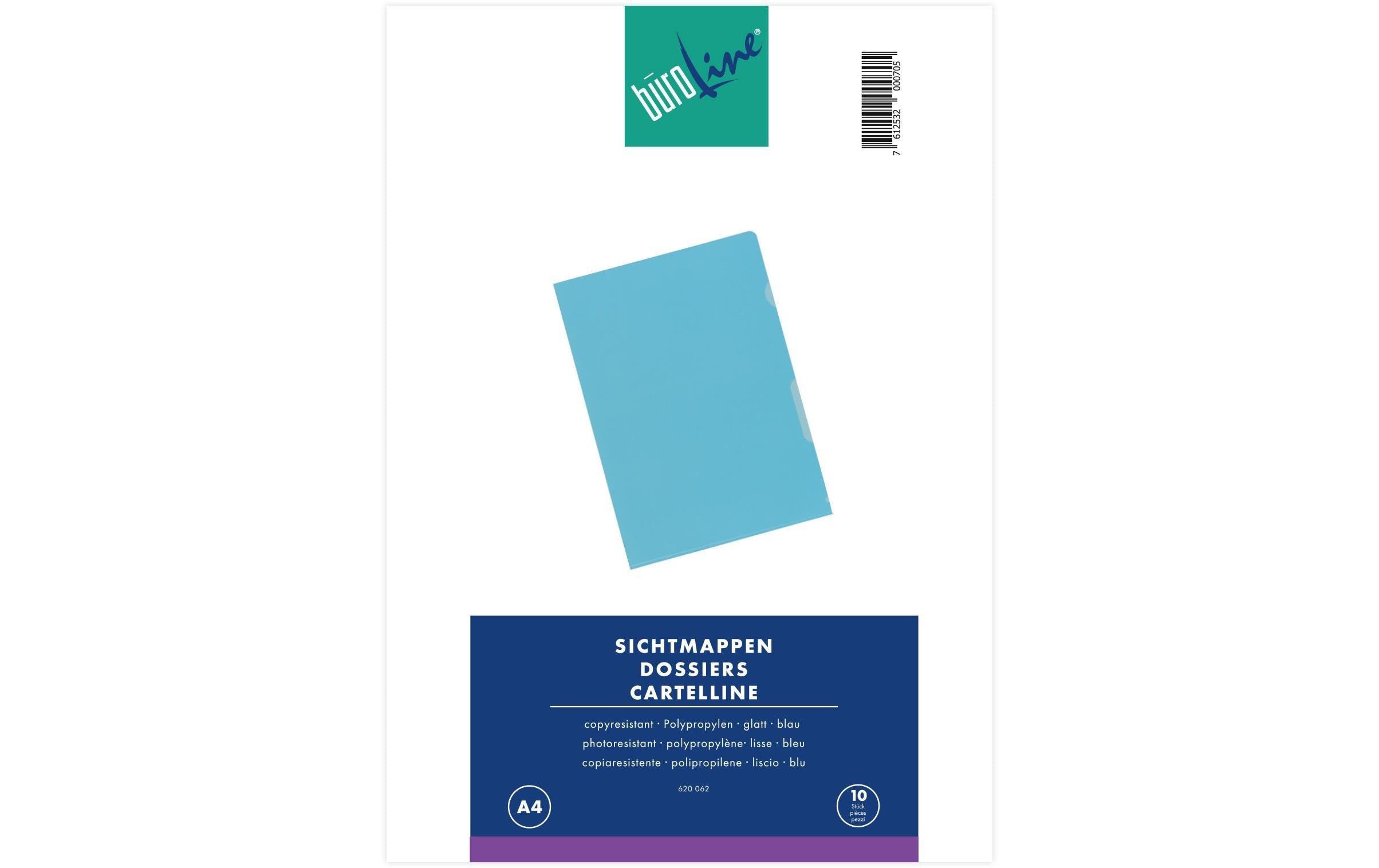 Büroline Sichthülle A4 Blau glatt, 100 Stück