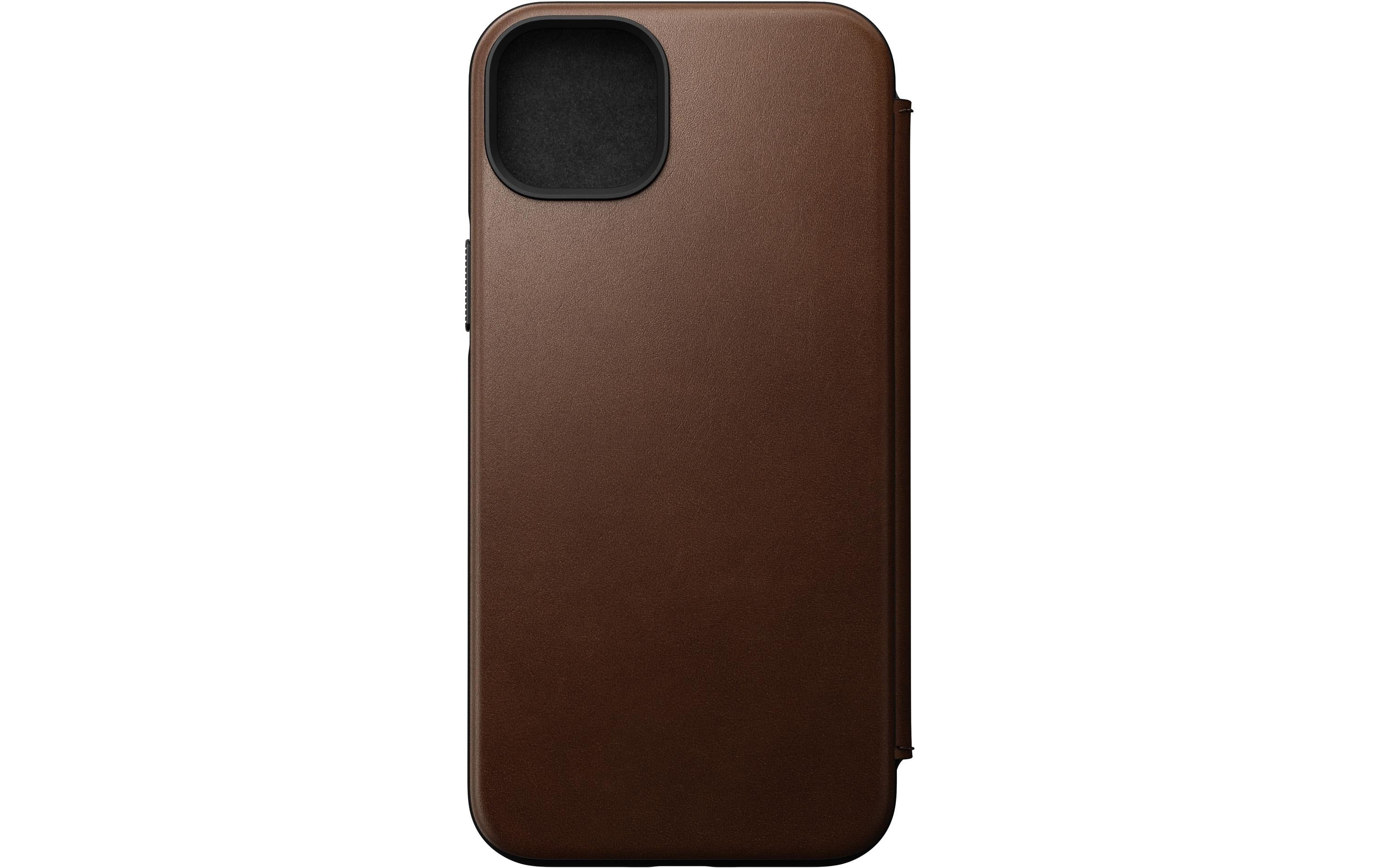 Nomad Book Cover Modern Leather Folio iPhone 14 Plus Braun