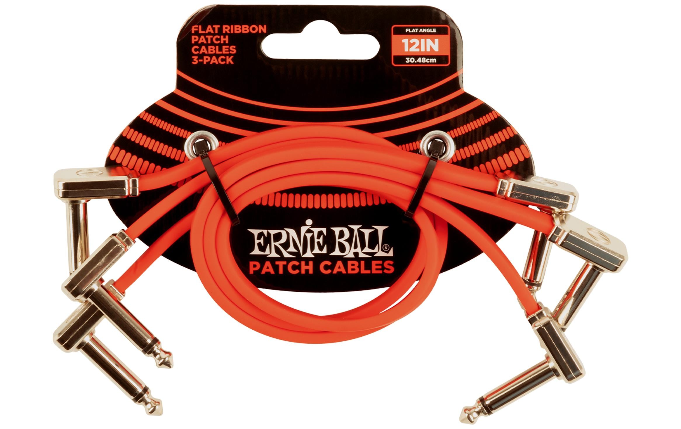 Ernie Ball Patch-Kabel 6403 Flat Ribbon, 3er Pack – 0.3 m, Rot