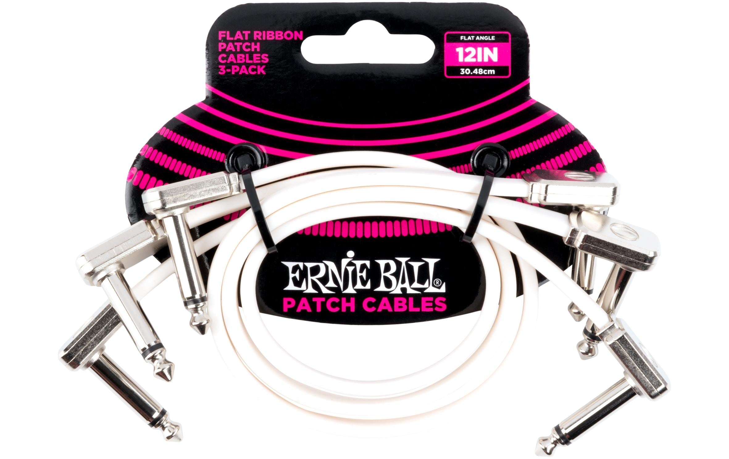 Ernie Ball Patch-Kabel 6386 Flat Ribbon, 3er Pack – 0.3 m, Weiss