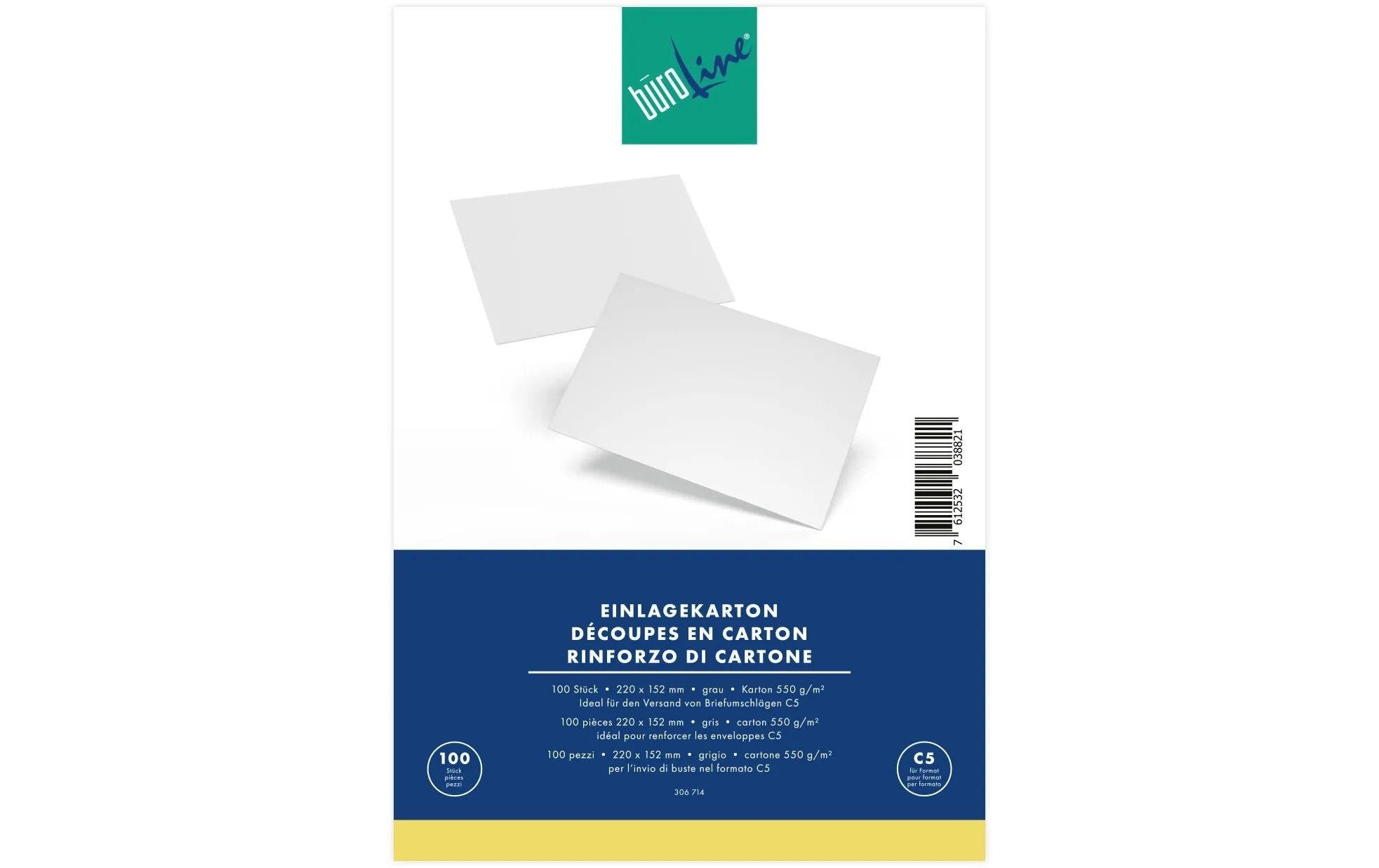 Büroline Einlagekarton C5 550g, 100 Stück, Grau