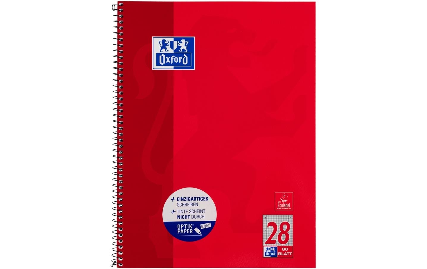 Oxford Schulheft Collegeblock A4+, kariert, Rot