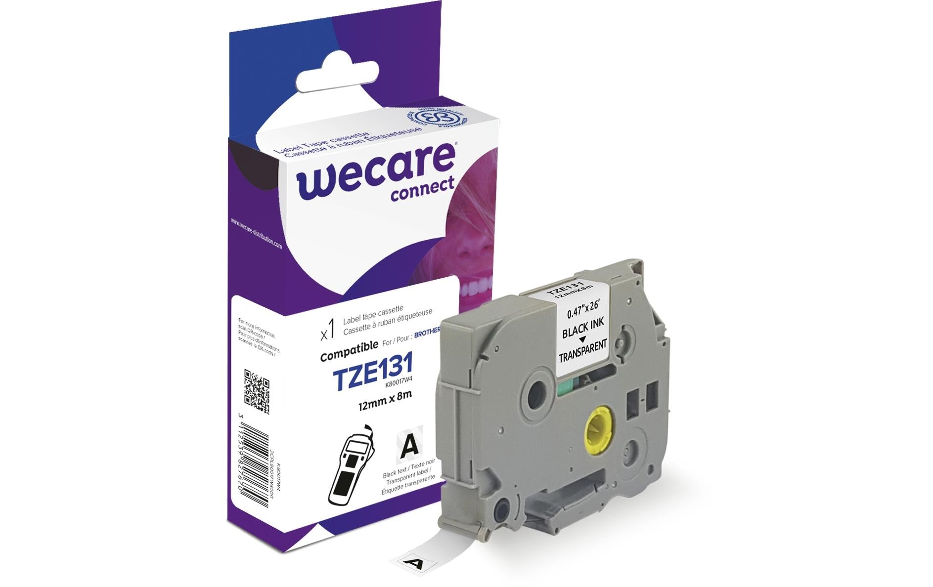 Wecare Beschriftungsband TZE-131WE Schwarz auf Transparent