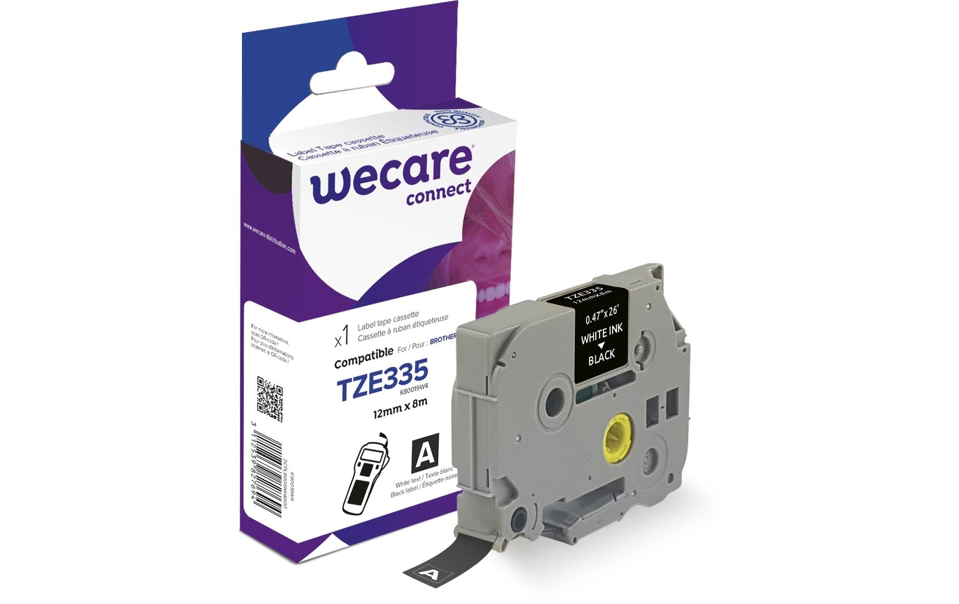 Wecare Beschriftungsband TZE-335WE Weiss auf Schwarz