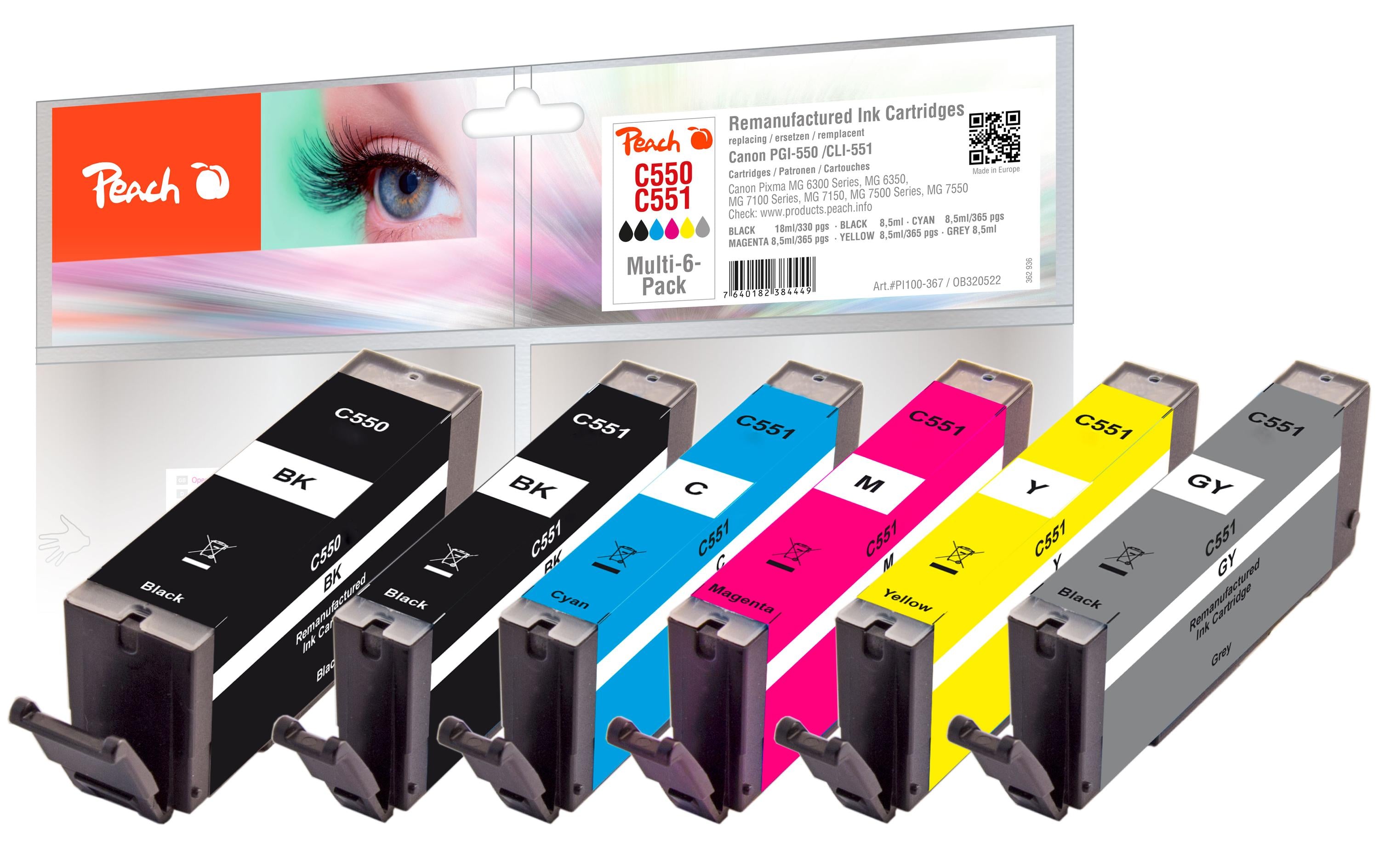 Peach Tinte Canon PGI-550/CLI-551,Multi-6-Pack C, M, Y, BK